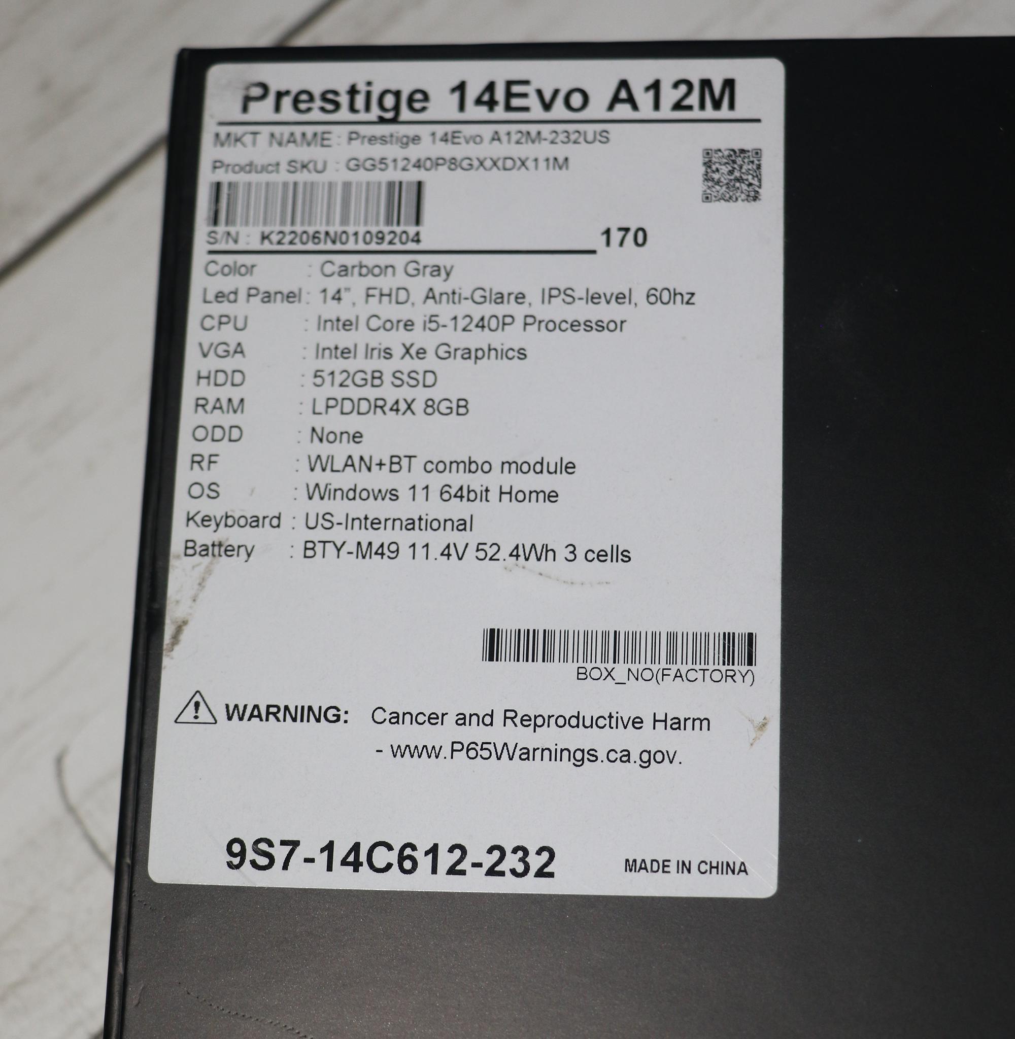 👾 Prestige 14Evo A12M 👾with original box
