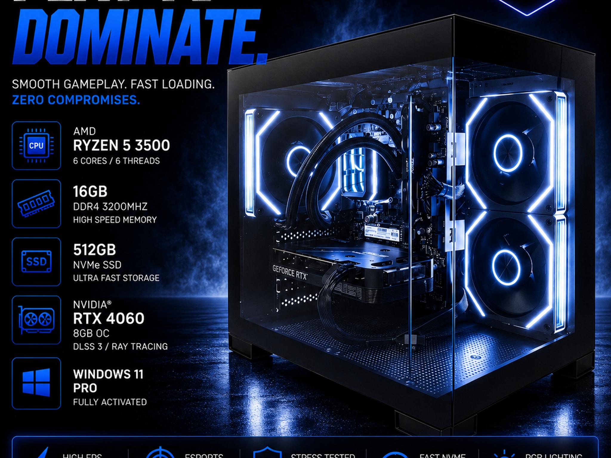 HIGH FPS Gaming PC | RTX 4060 | Ryzen 5 3500 | 16GB RAM | RGB