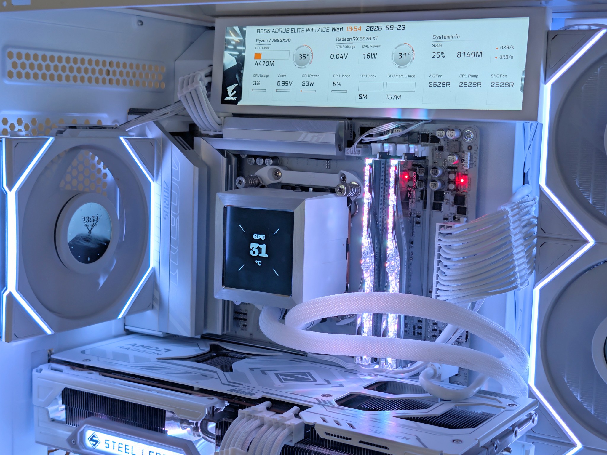 💎 Liquid Crystal 💎 Ryzen 7 7800X3D • RX 9070 XT • 32GB DDR5 • 6 LCD Screens • 2TB NVMe