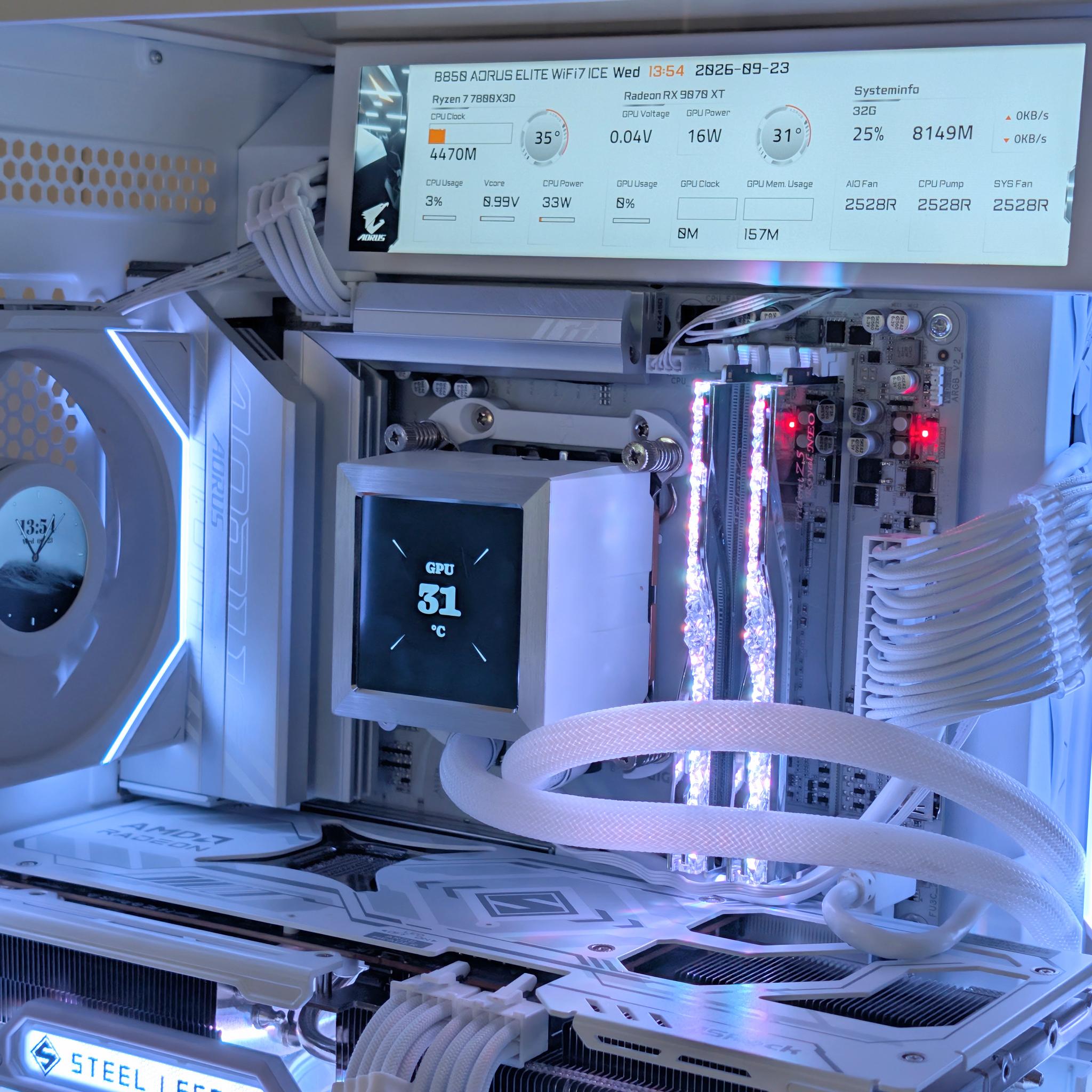 💎 Liquid Crystal 💎 Ryzen 7 7800X3D • RX 9070 XT • 32GB DDR5 • 6 LCD Screens • 2TB NVMe