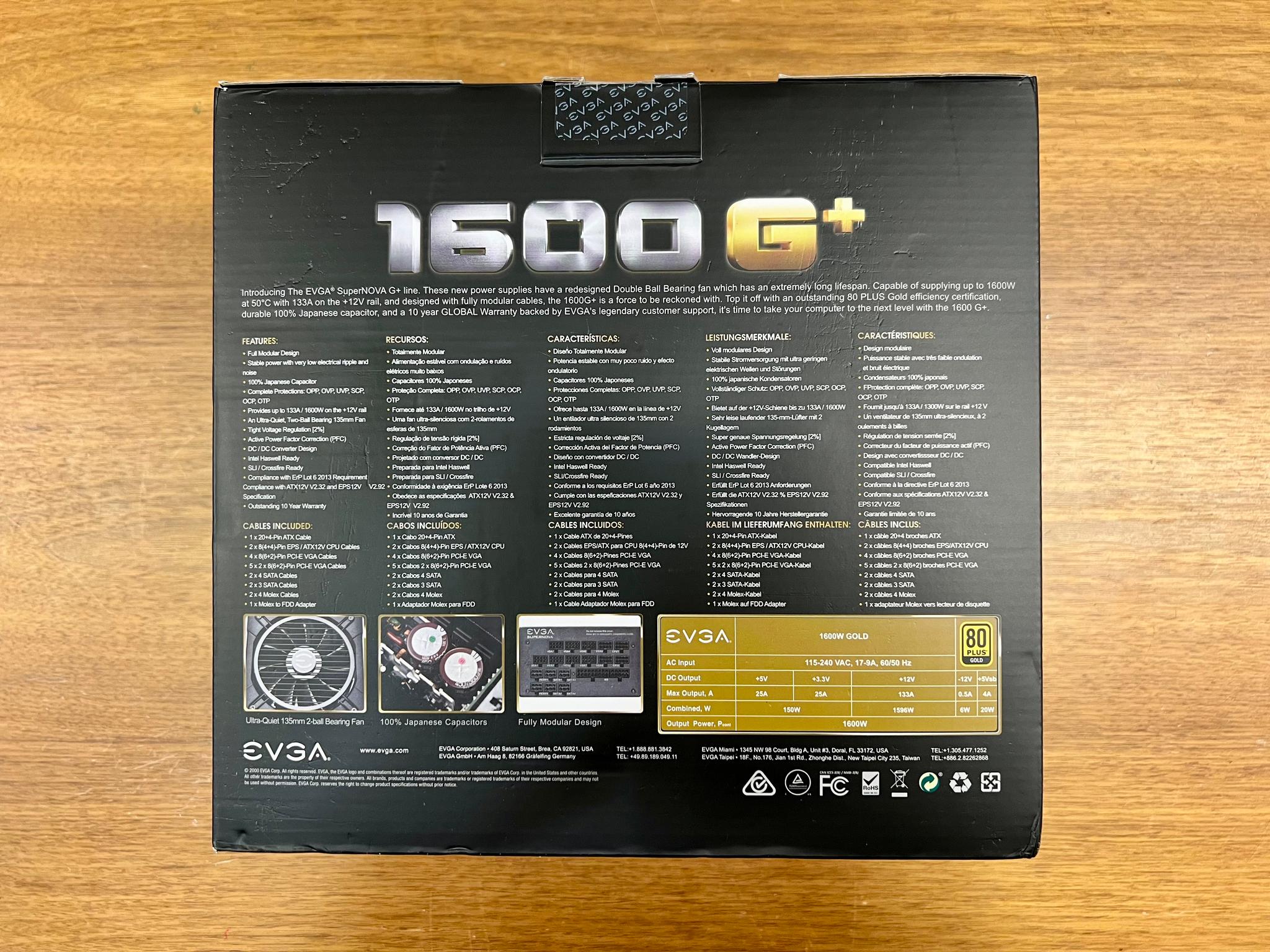 EVGA SuperNOVA 1600 G+, 80+ GOLD 1600W, Fully Modular Power Supply