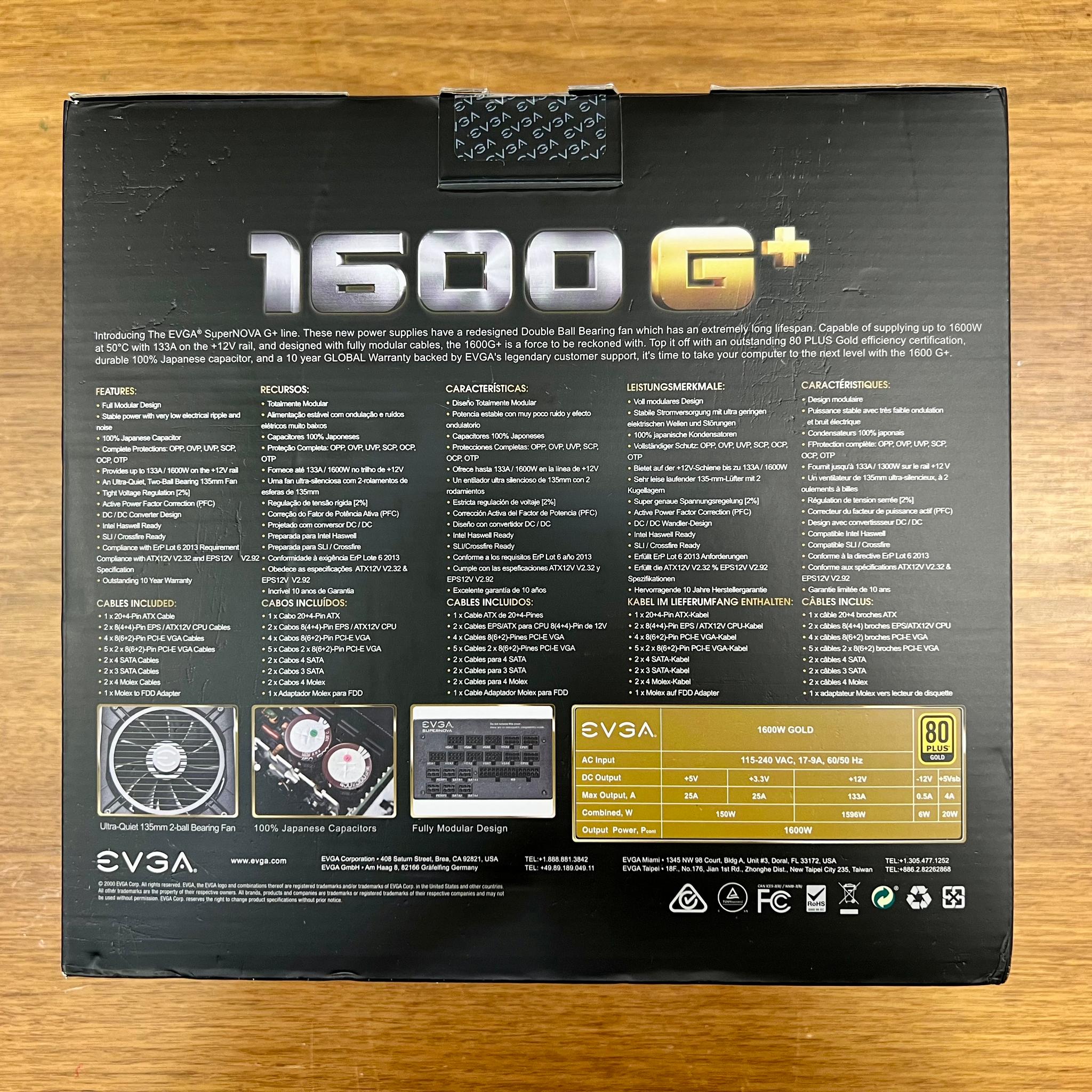 EVGA SuperNOVA 1600 G+, 80+ GOLD 1600W, Fully Modular Power Supply