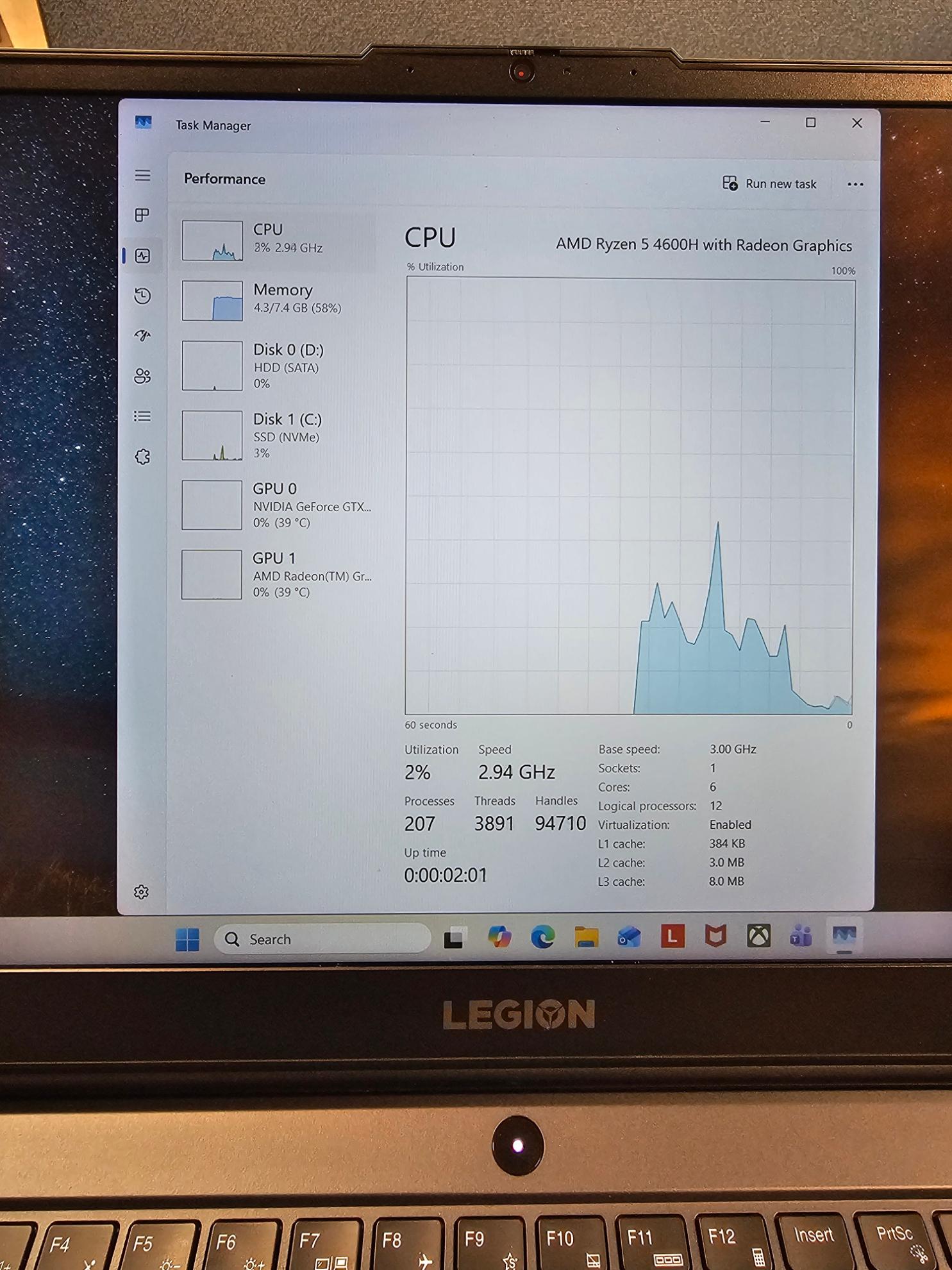 Lenovo Legion 5, Ryzen 5 4600H, GTX 1650 ti, 8gb ram, 256 gb ssd with 1 tb hard drive