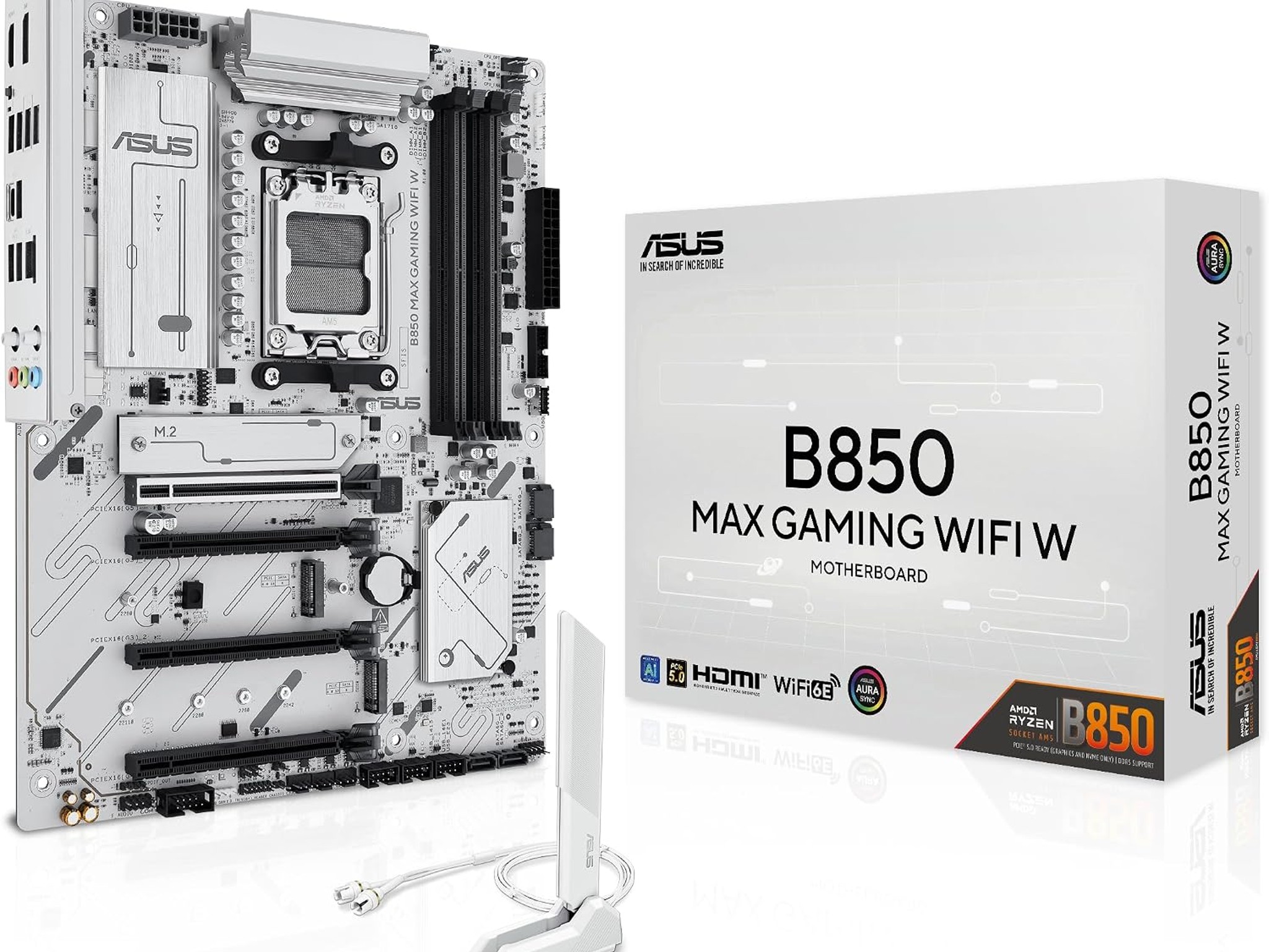 ASUS B850 MAX GAMING WIFI W AM5 Motherboard – White – WiFi 6E – Brand New Sealed