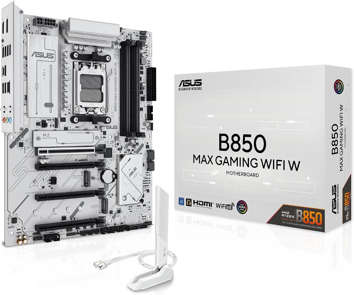 ASUS B850 MAX GAMING WIFI W AM5 Motherboard – White – WiFi 6E – Brand New Sealed