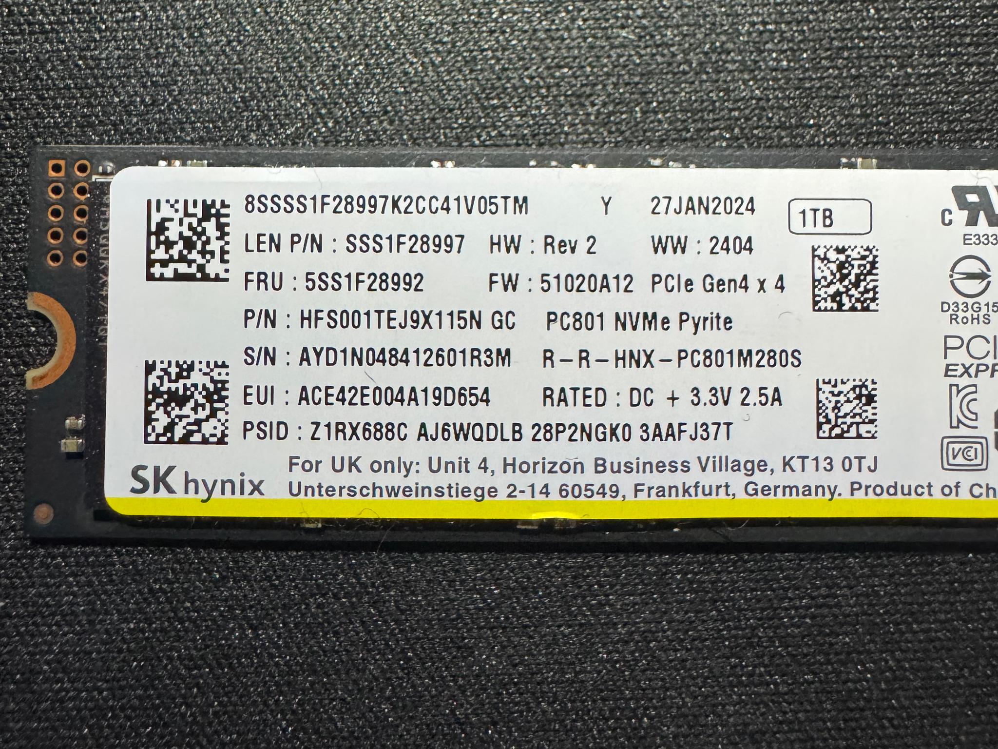 SK hynix PC801 1TB NVMe PCIe Gen4 x4 SSD