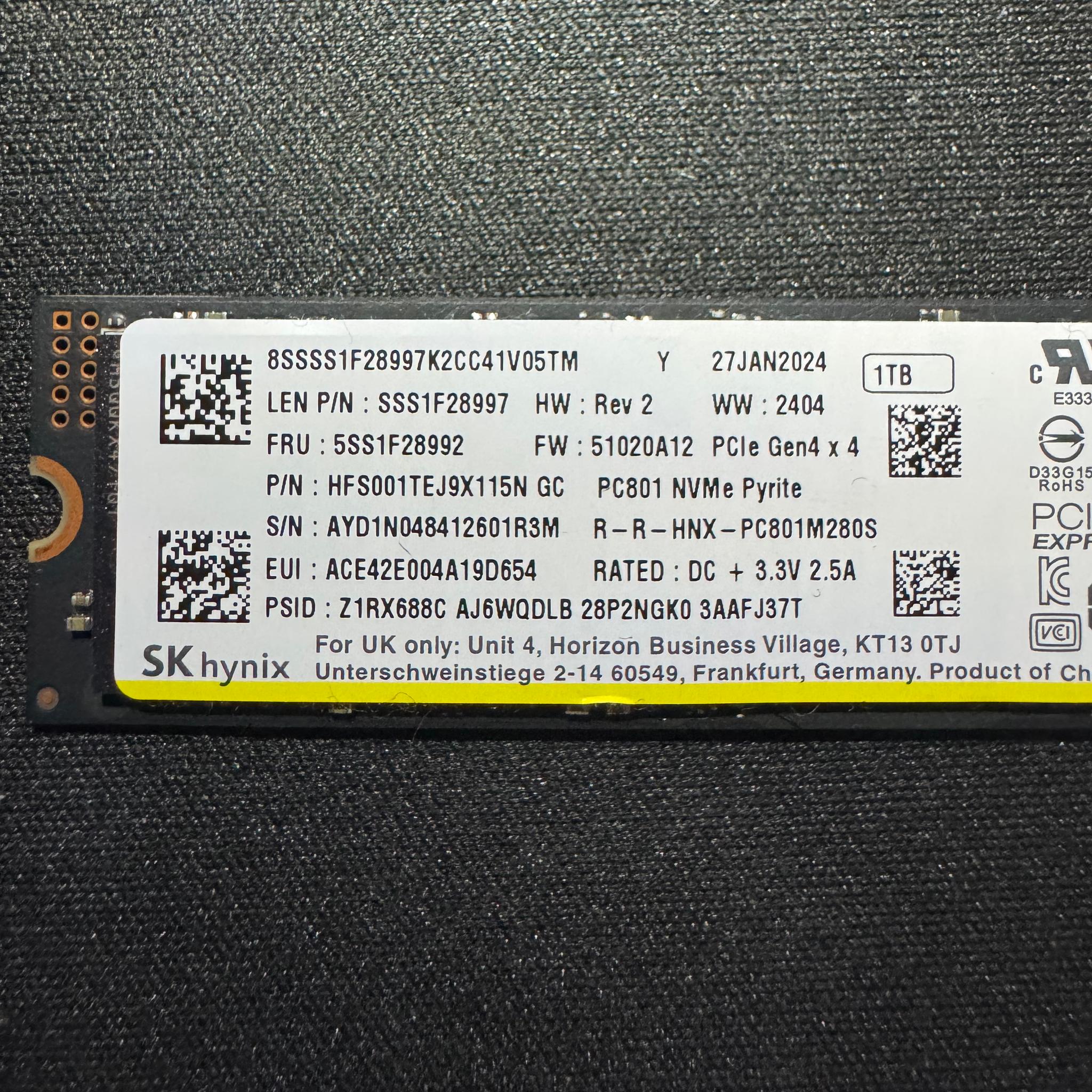 SK hynix PC801 1TB NVMe PCIe Gen4 x4 SSD