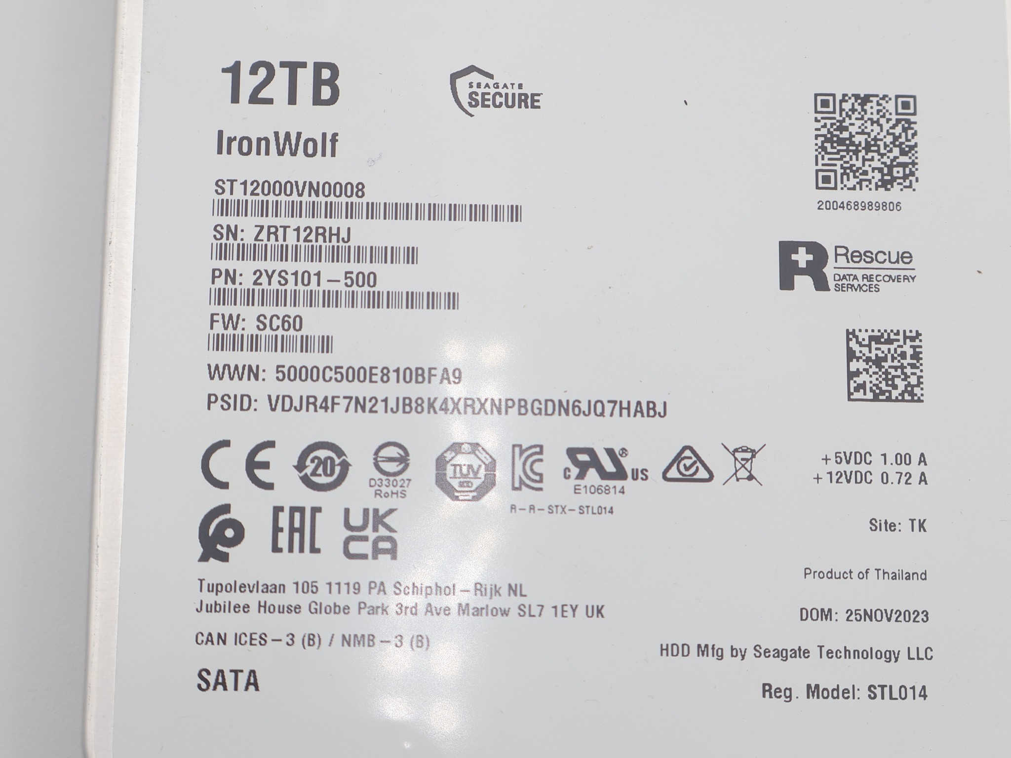 Seagate IronWolf 12TB NAS Hard Drive 7200RPM SATA ST12000VN0008 Warranty Until 2027