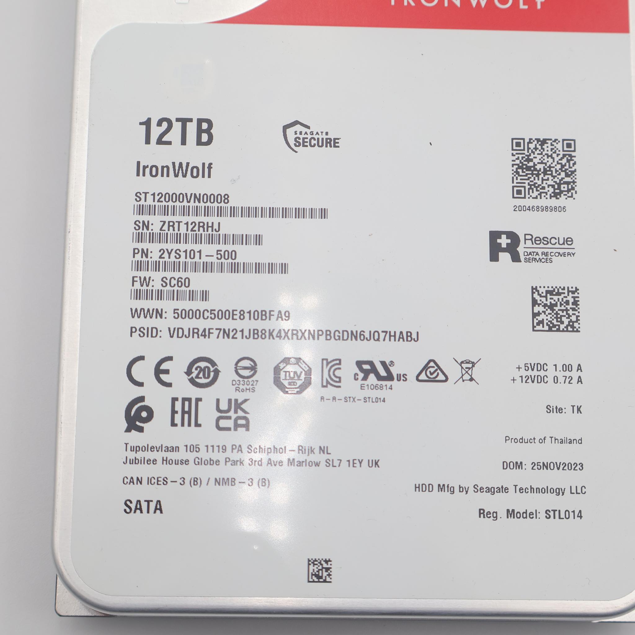 Seagate IronWolf 12TB NAS Hard Drive 7200RPM SATA ST12000VN0008 Warranty Until 2027