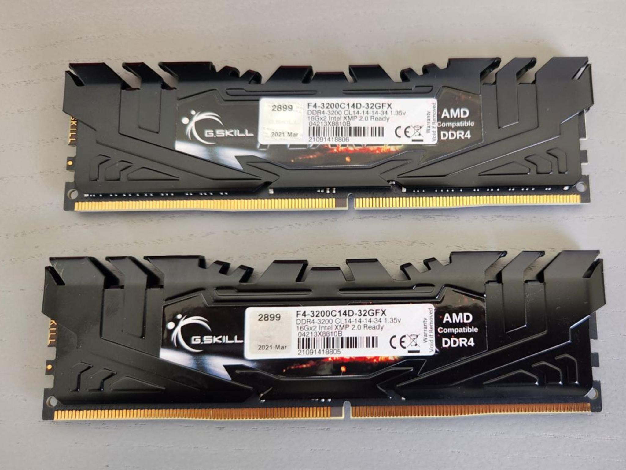 G.Skill 32GB 3200 CL14-14-14-34 DDR4 (2x16GB kit) FlareX for AMD Ryzen AM4