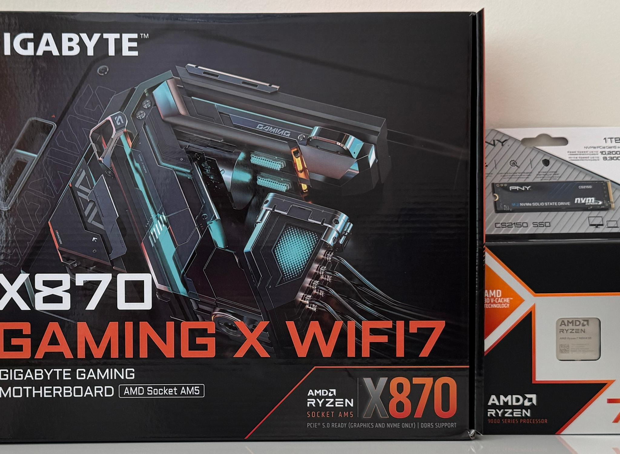 AMD Ryzen 7 9850X3D CPU + GIGABYTE X870 GAMING X WIFI7 AM5 ATX Motherboard + PNY Gen5 1TB SSD Combo