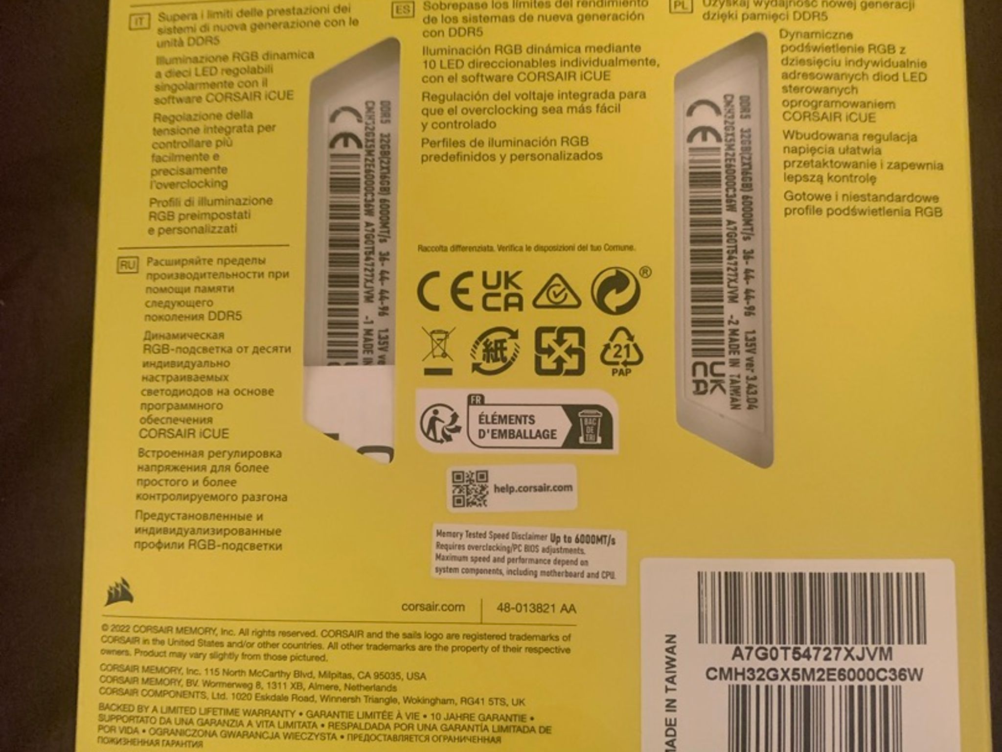 Corsair Vengeance RGB DDR5 32GB (2×16GB) 6000MHz CL36 – White – Brand New / Open Box