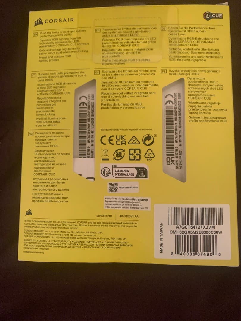 Corsair Vengeance RGB DDR5 32GB (2×16GB) 6000MHz CL36 – White – Brand New / Open Box