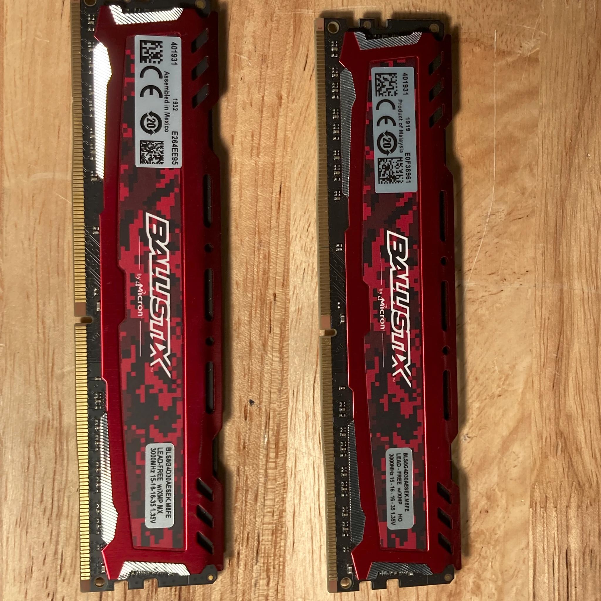 Ryzen 7 3700x, Asrock B550 Velocita, 2x8GB 3000mhz CL15 Crucial Ballistix Sport LT Red