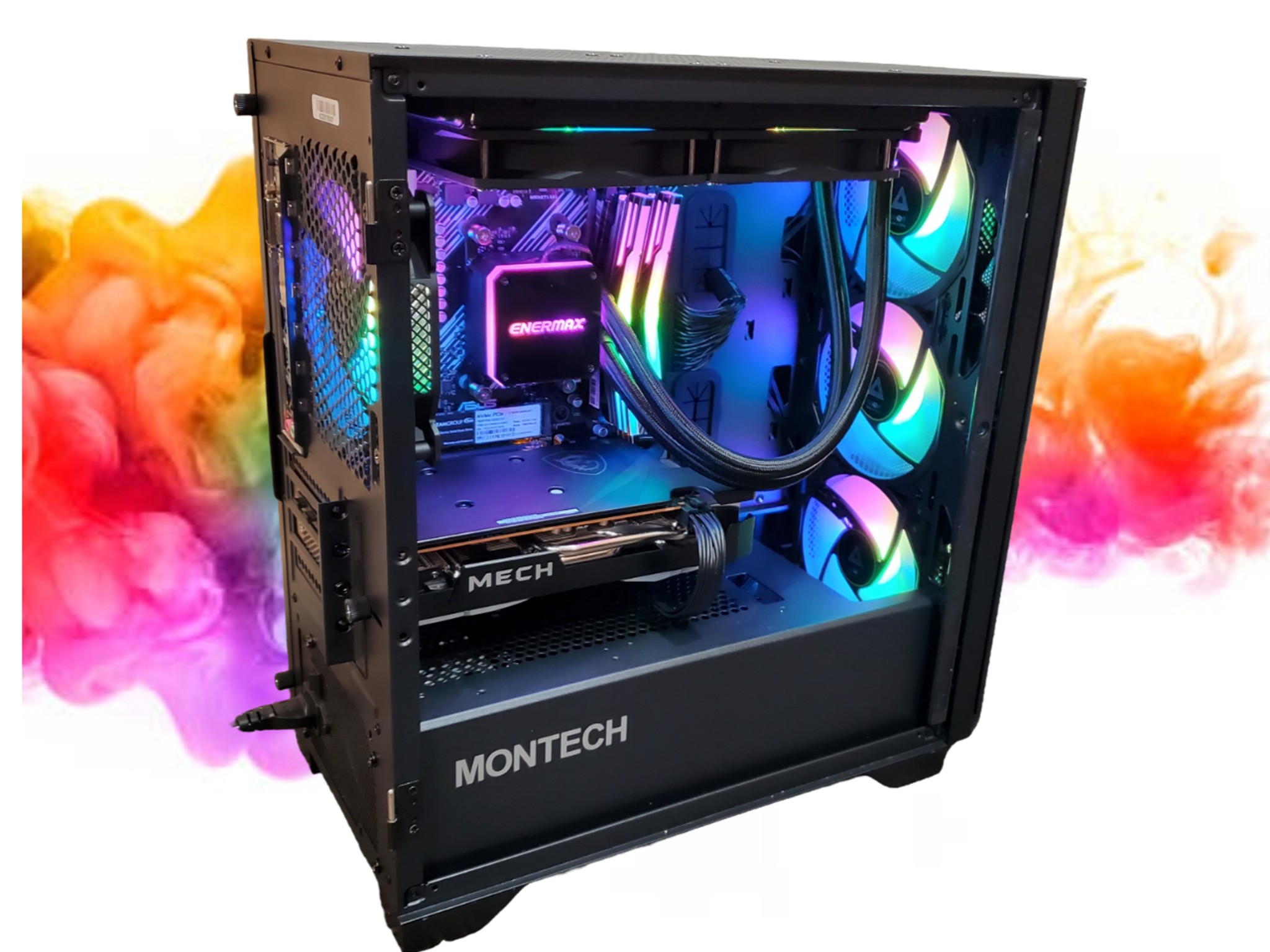 Watercooled: RX 6600 + Ryzen 7 + 16GB RGB RAM + 512GB SSD, 6 RGB Fans ( Black Gaming PC )