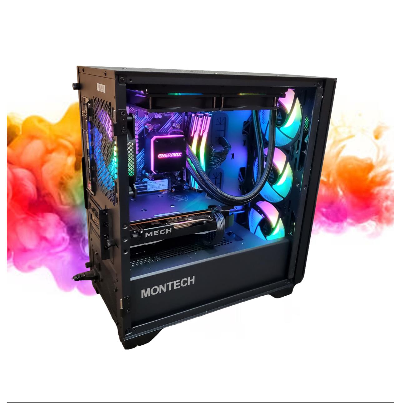 Watercooled: RX 6600 + Ryzen 7 + 16GB RGB RAM + 512GB SSD, 6 RGB Fans ( Black Gaming PC )