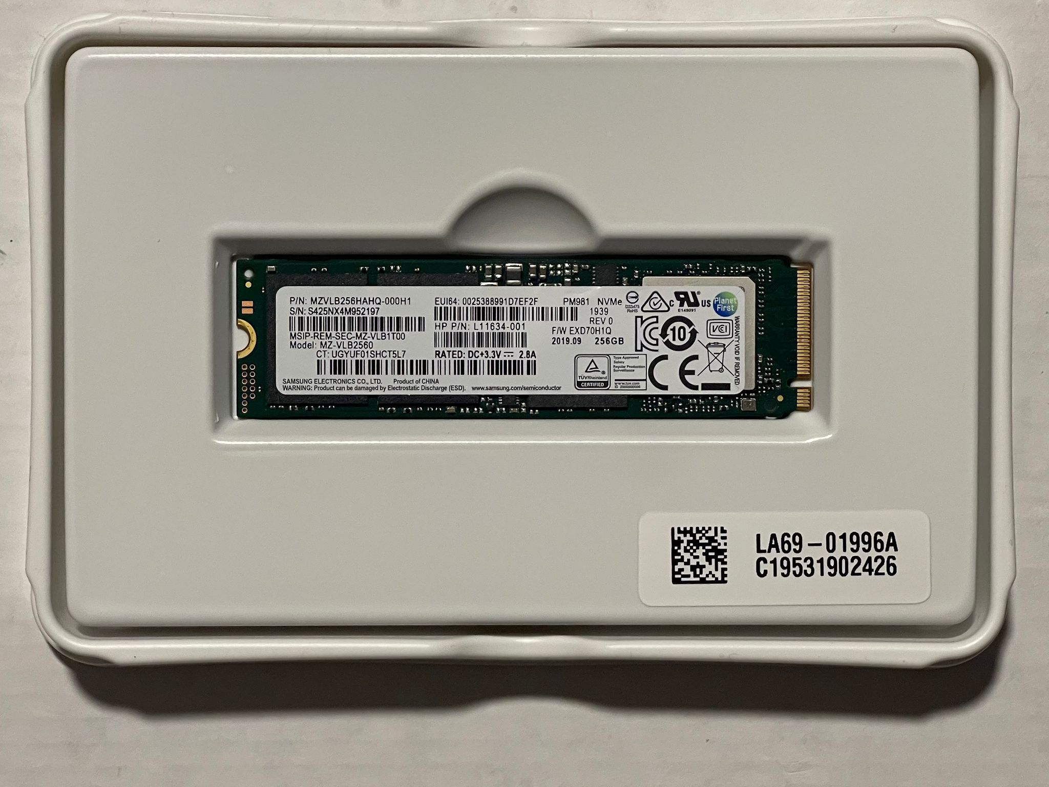 Used, Samsung PM981 256GB M.2 SSD