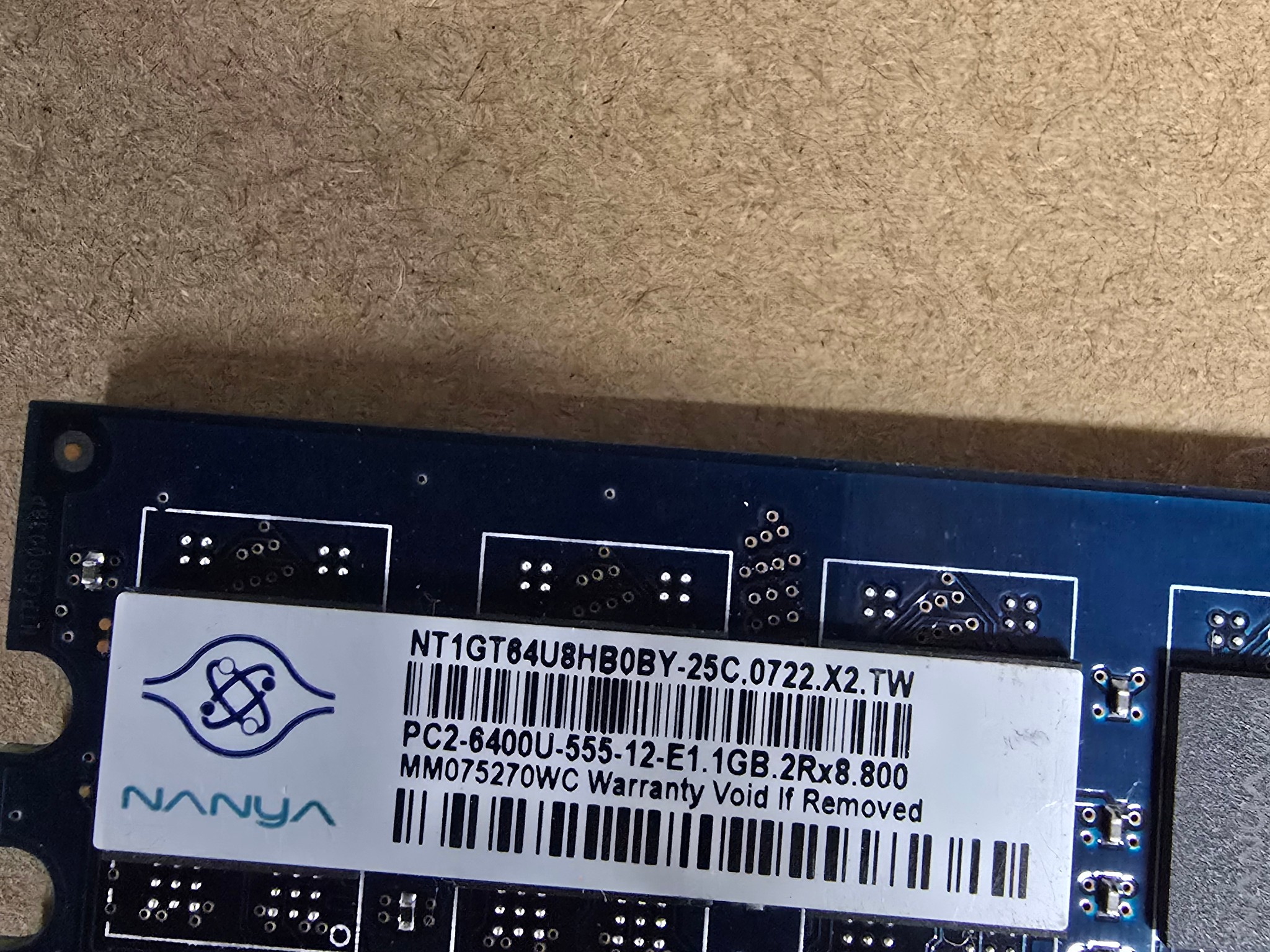 NANYA 2Rx8 1GB DDR2 PC2-6400U Memory Standard Desktop Memory NT1GT64U8HB0BY DIMM