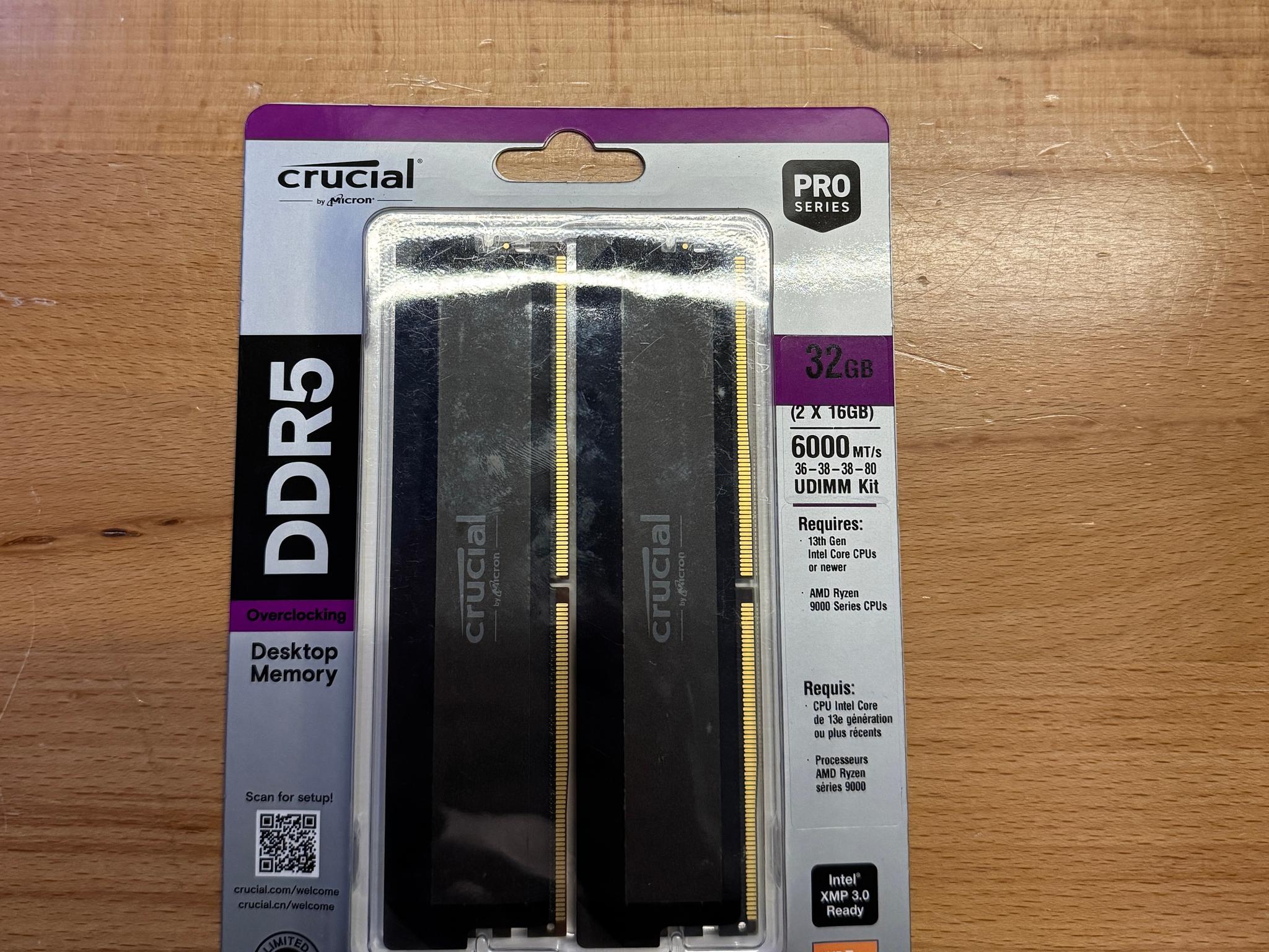 32GB (2x16GB) Crucial Pro DDR5 6000MHz