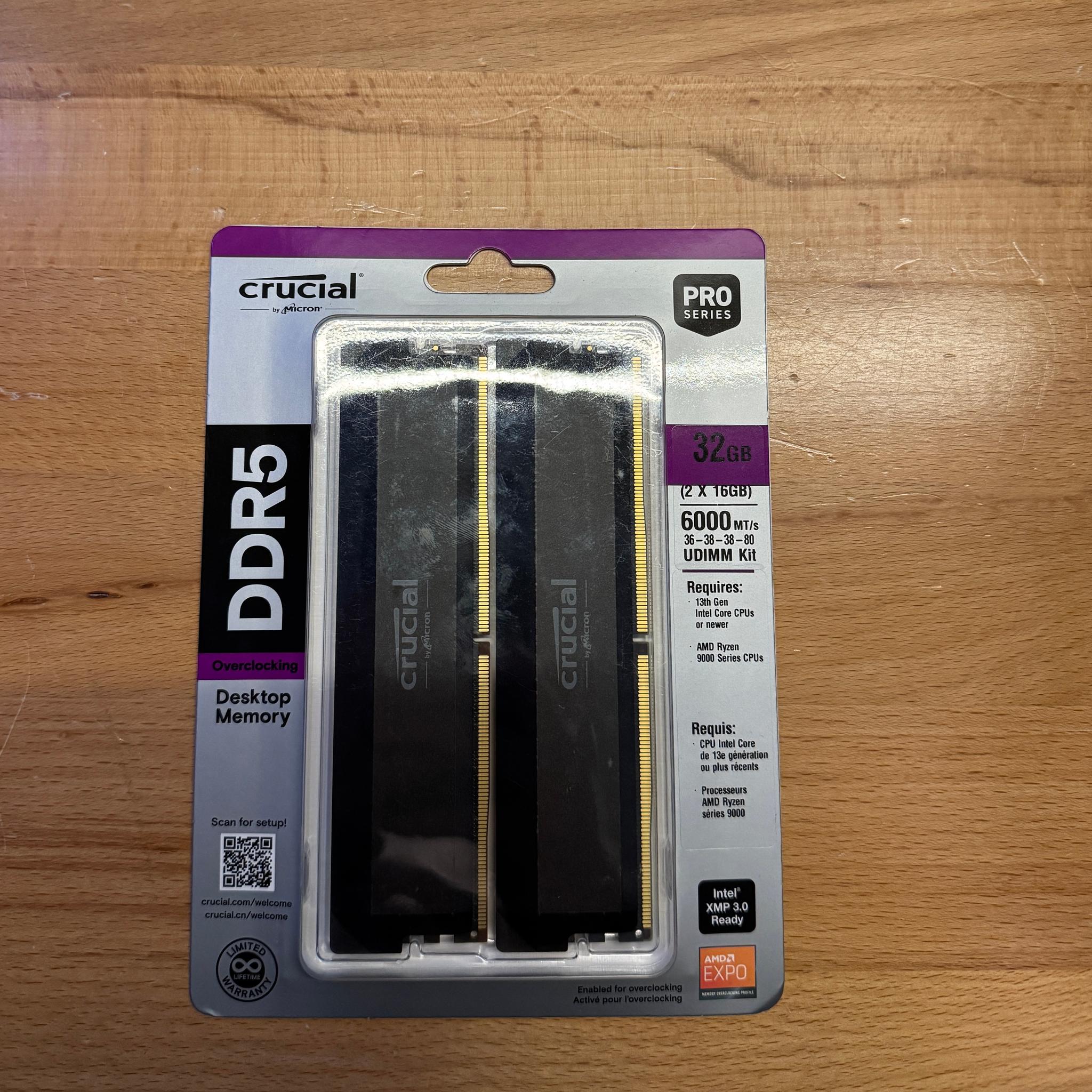 32GB (2x16GB) Crucial Pro DDR5 6000MHz