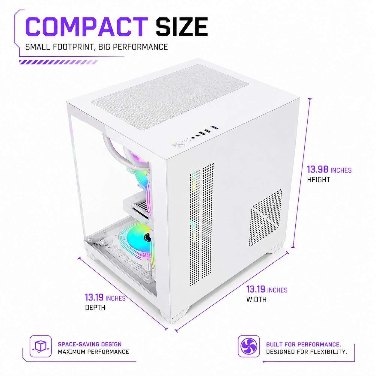 WHITE CUBEX ARGB GAMING PC MATX CASE – PANORAMIC TEMPERED GLASS