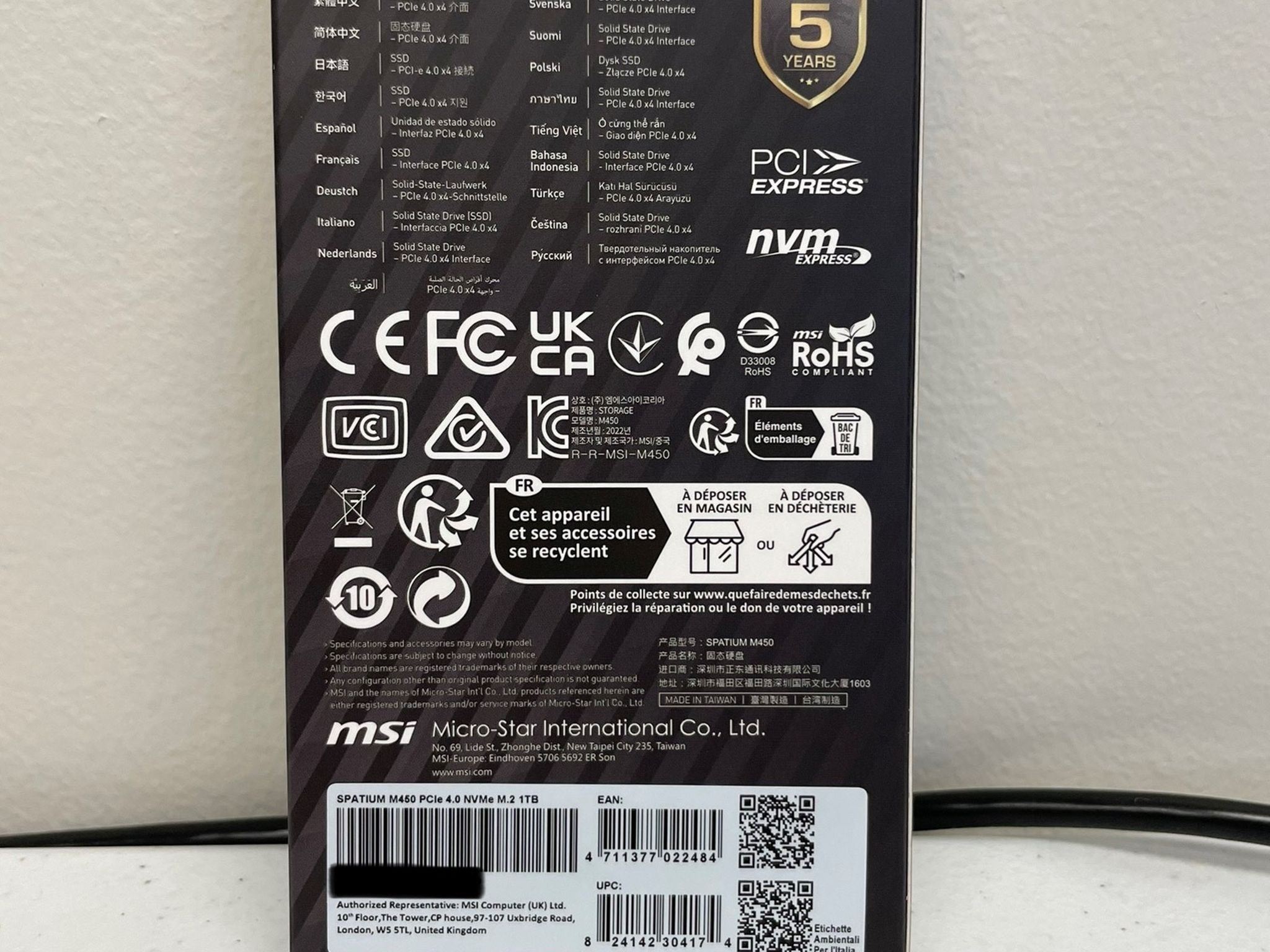 NEW MSI 1TB Spatium M450 PCIE4.0