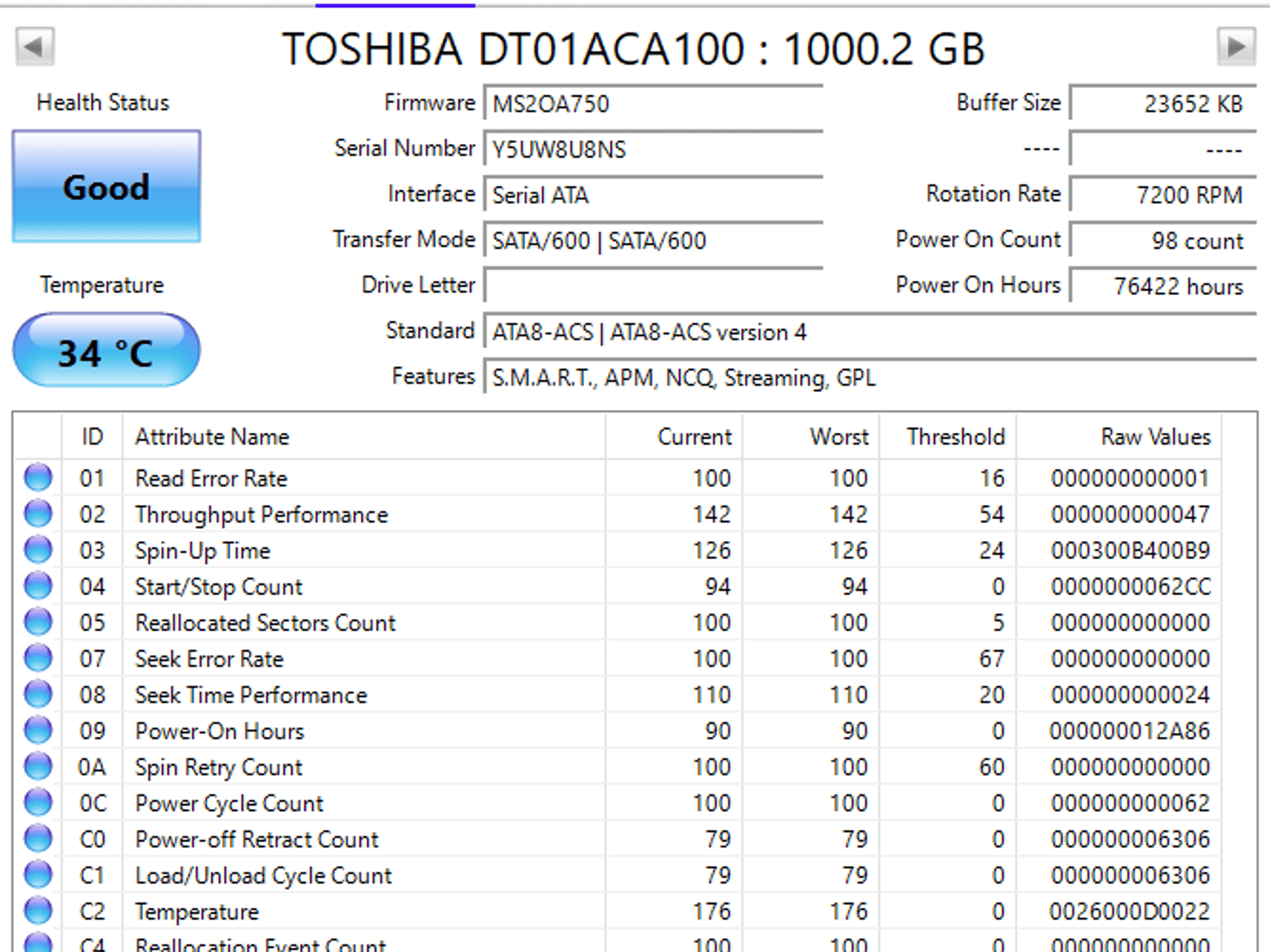 Toshiba 1TB SATA HDD