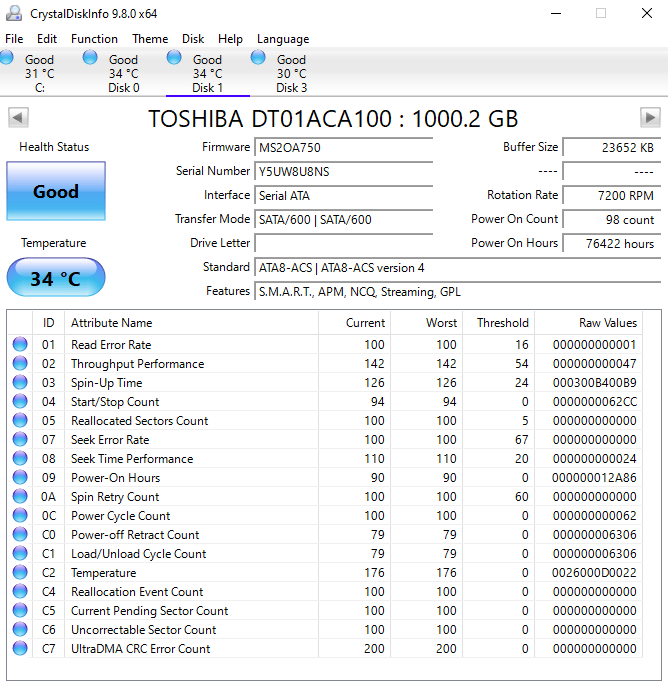 Toshiba 1TB SATA HDD