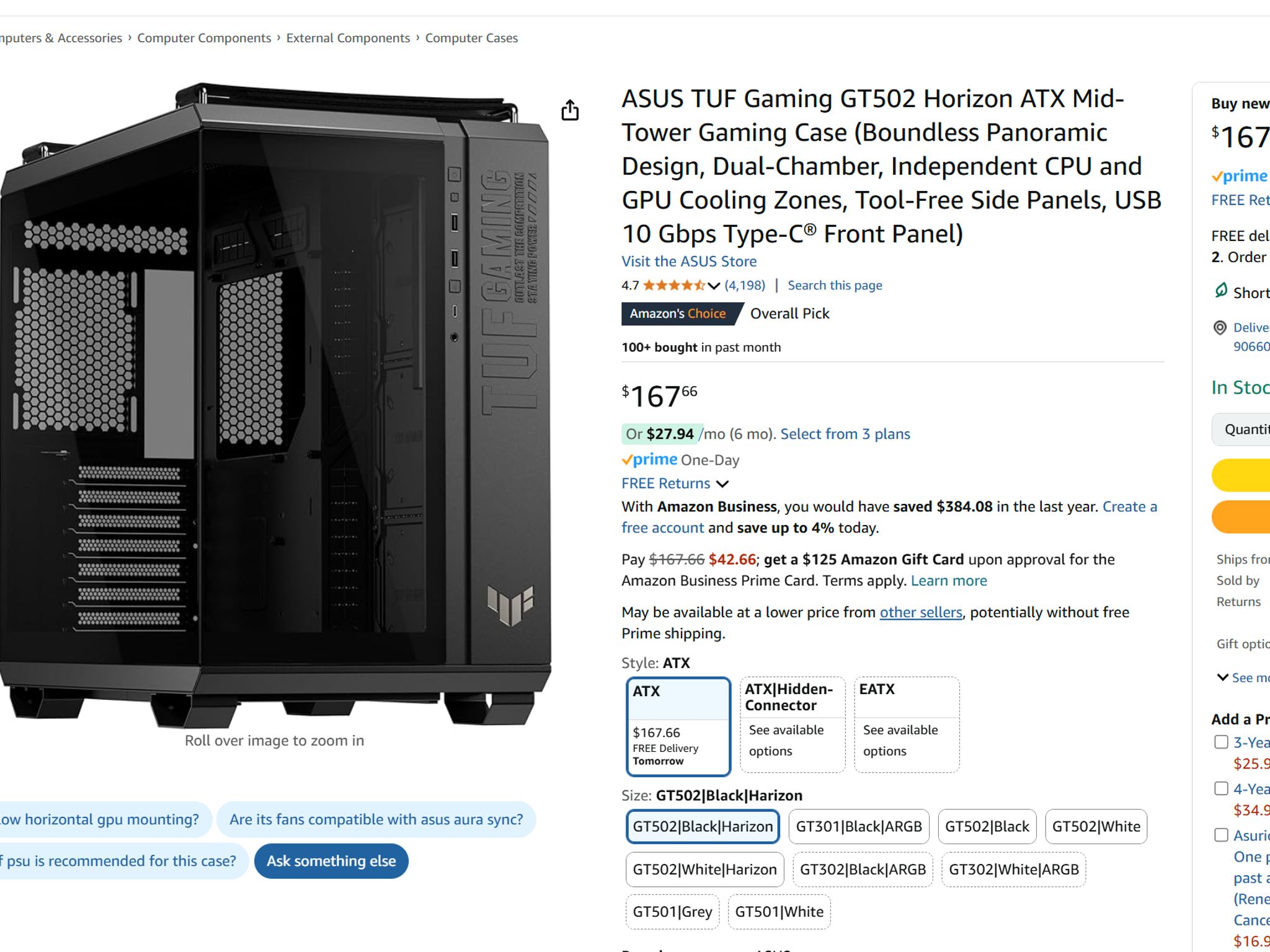 ASUS TUF Gaming GT502 Horizon ATX Mid-Tower Gaming Case