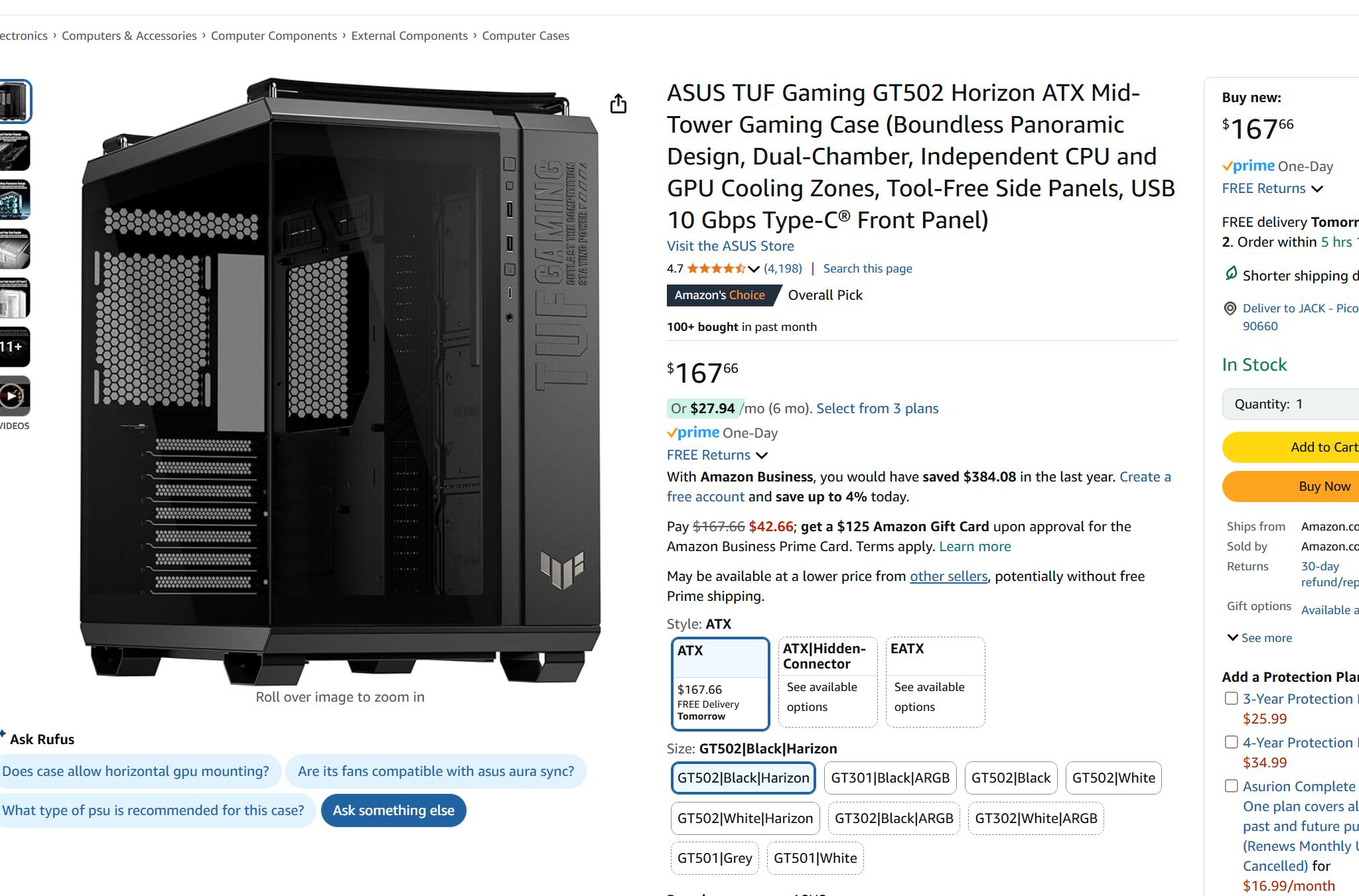 ASUS TUF Gaming GT502 Horizon ATX Mid-Tower Gaming Case