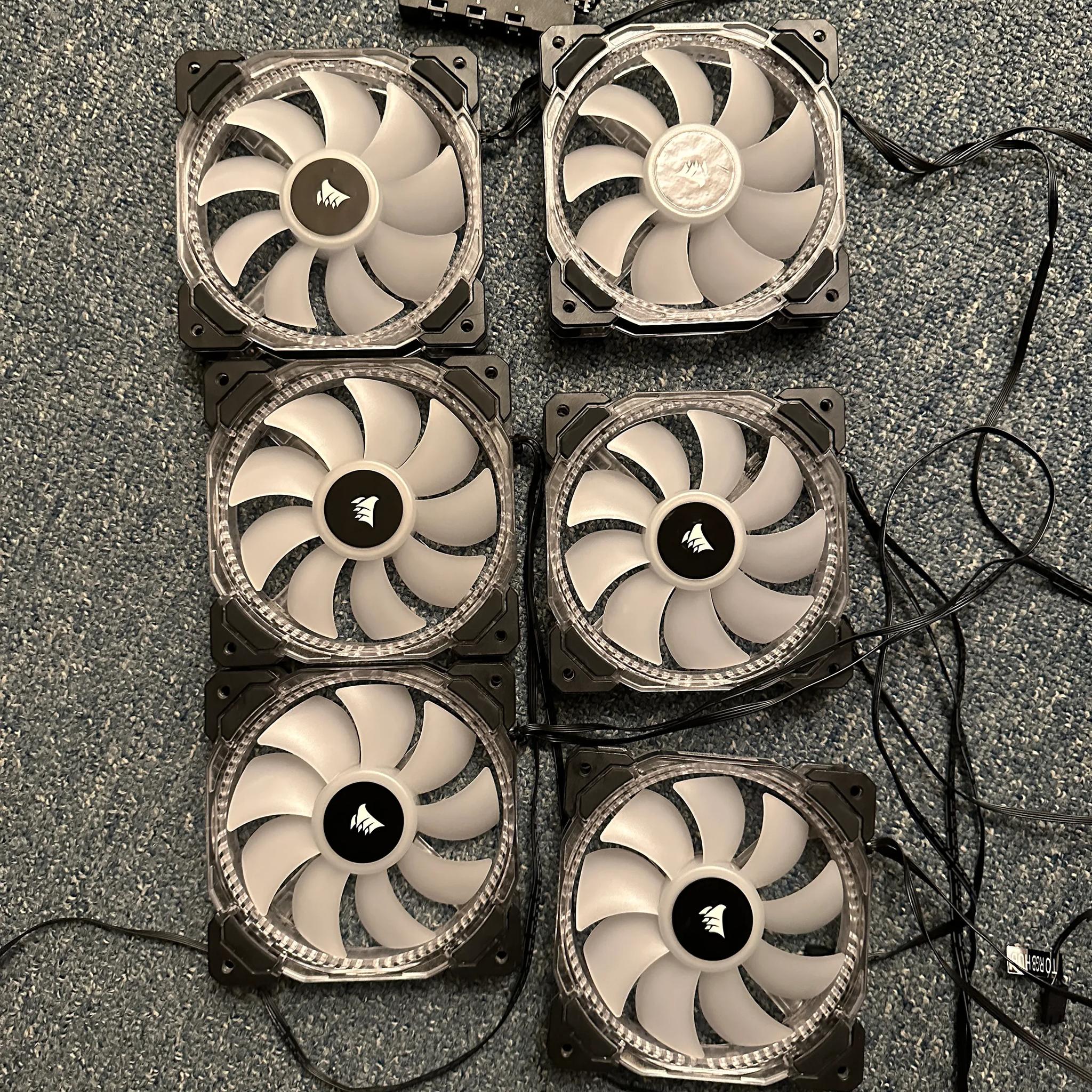 6x CORSAIR HD120 RGB FANS W LIGHTING HUB (iCUE Supported)