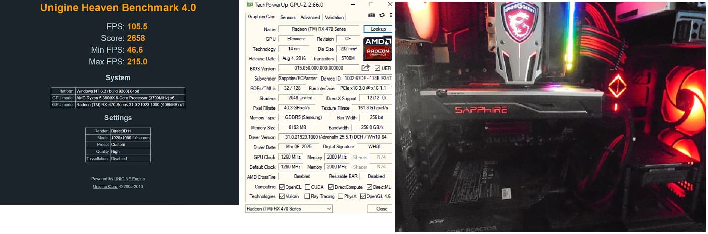 Sapphire Nitro+ RX 470 OC 8GB Dual Bios LED Good Condition Recent Refresh/Serviced