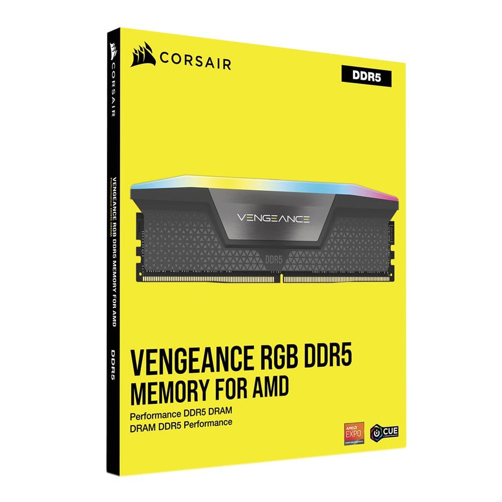 Corsair VENGEANCE RGB 32GB (2 x 16GB) DDR5-6000 PC5-48000 CL36 Dual Channel Desktop Memory Kit Black
