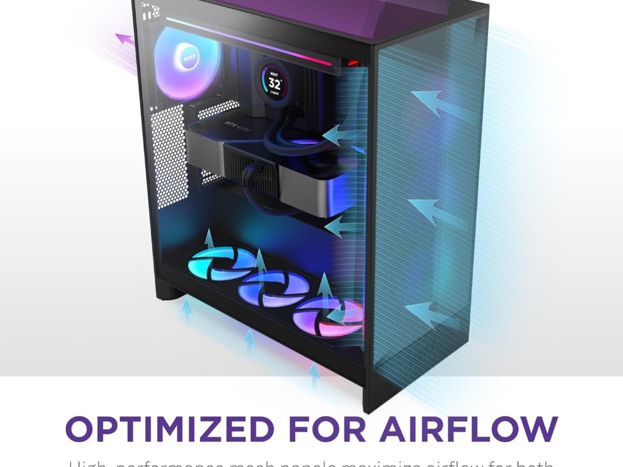 NZXT H7 Flow 2024 - Mid-Tower ATX Airflow Case - Includes Pre-Installed 3 x 120mm Fans - CM-H72FB-01