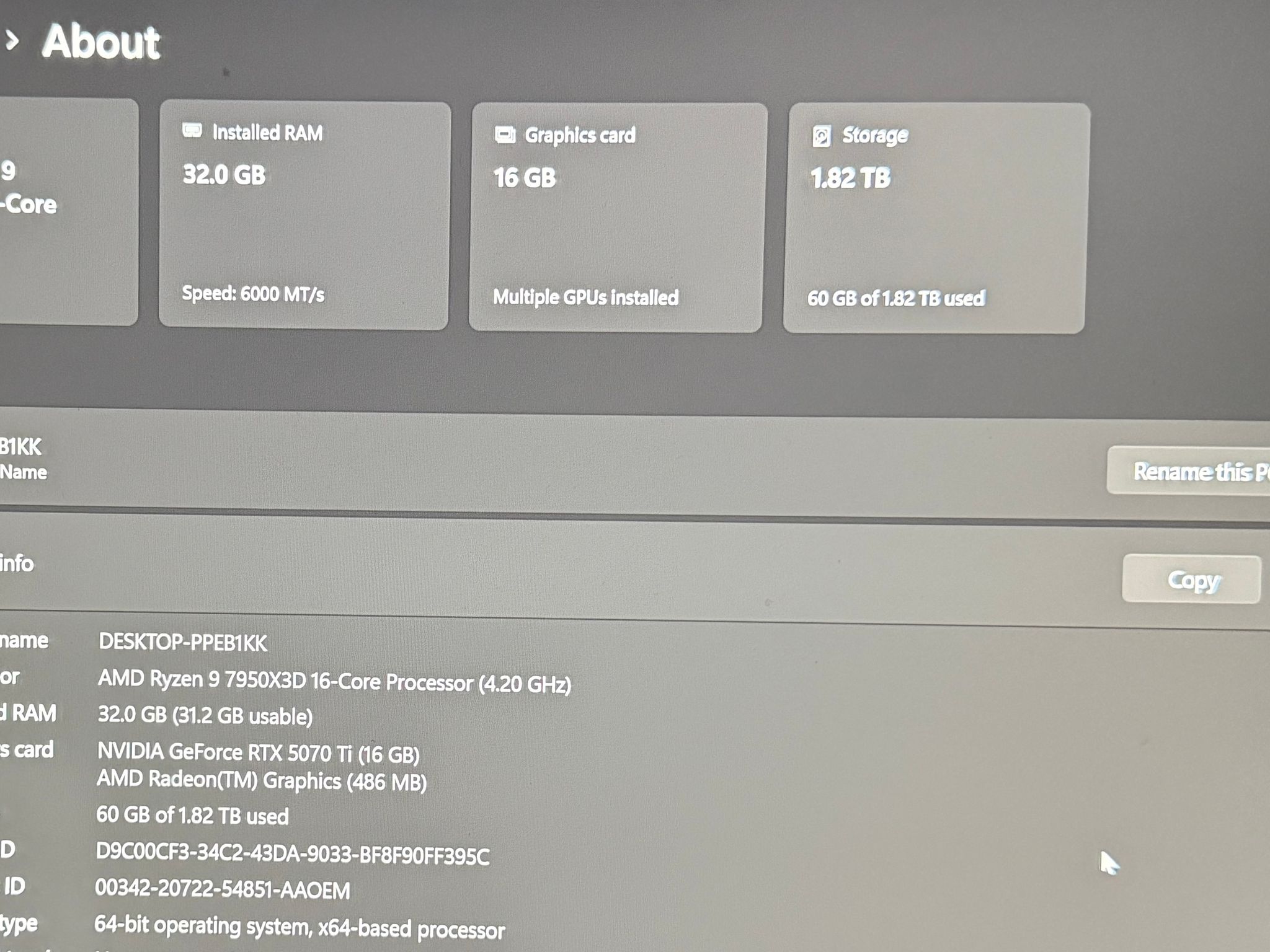 **High End Gaming/Workstation PC (7950X3D/5070Ti/32GB DDR5-6000 C30/2TB SSD**