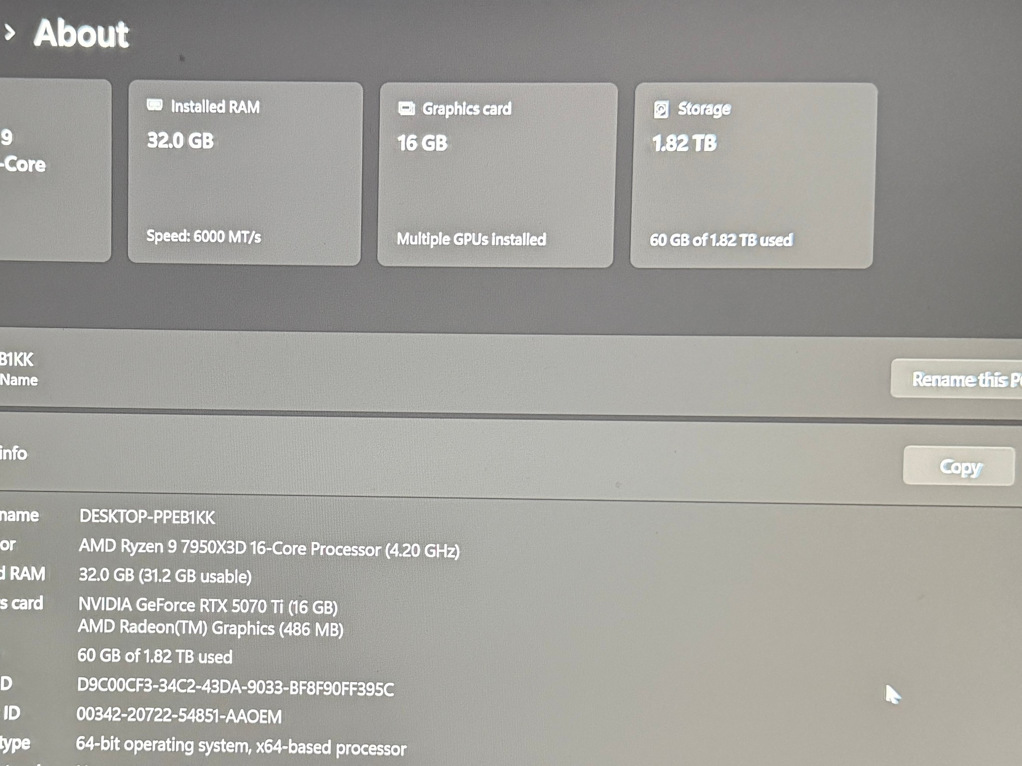 **High End Gaming/Workstation PC (7950X3D/5070Ti/32GB DDR5-6000 C30/2TB SSD**