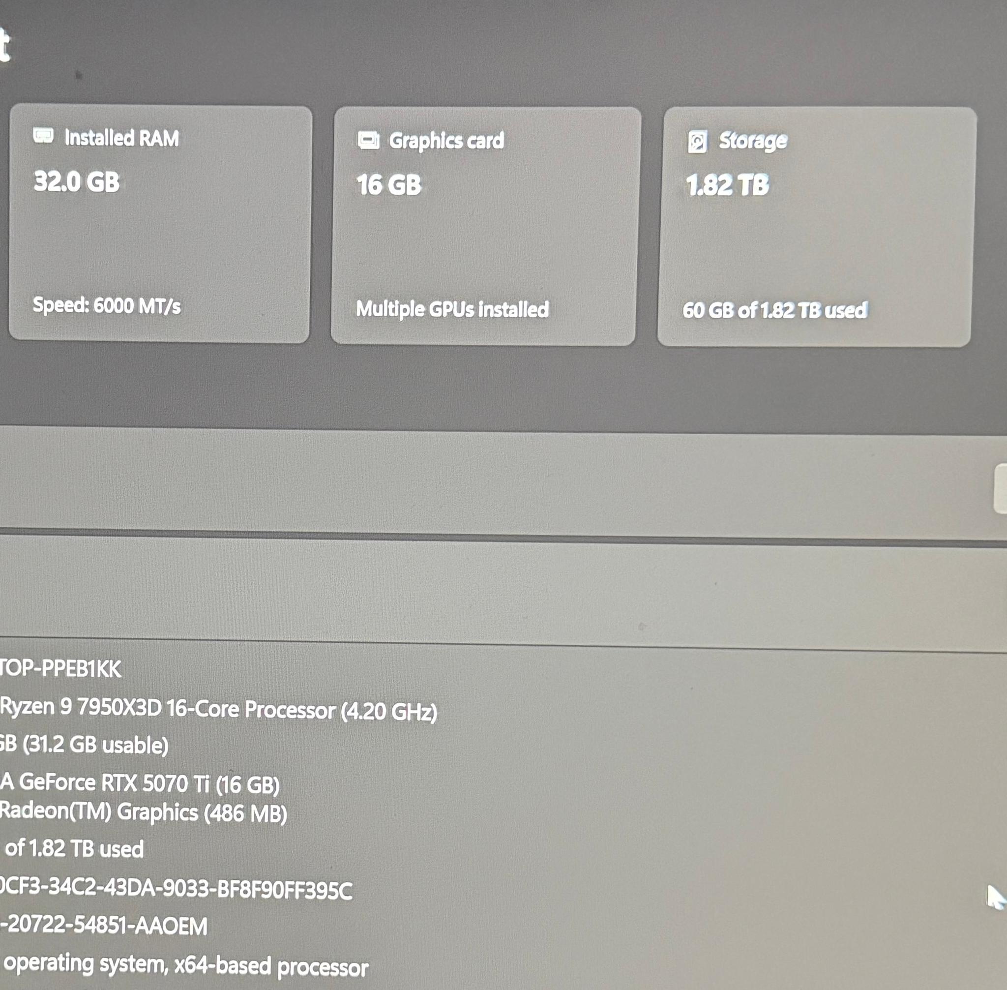 **High End Gaming/Workstation PC (7950X3D/5070Ti/32GB DDR5-6000 C30/2TB SSD**