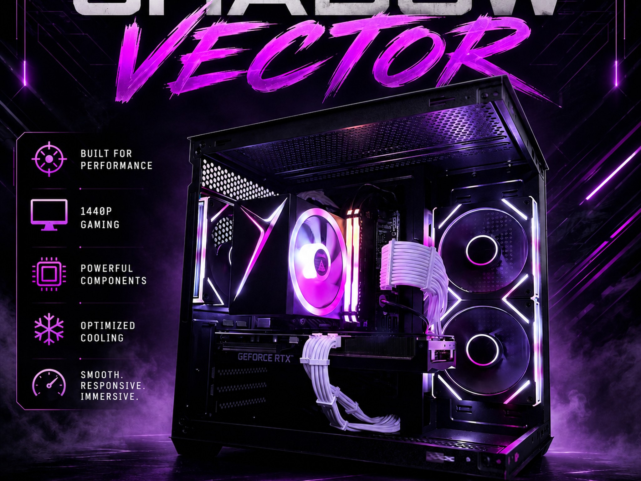 ⚫️"Shadow Vector "⚫️| 1440p Gaming | Intel i7 10700 | RTX 3070 | 32B DDR4 Ram | 1TB Storage
