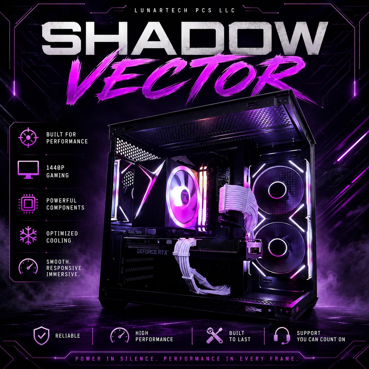 ⚫️"Shadow Vector "⚫️| 1440p Gaming | Intel i7 10700 | RTX 3070 | 32B DDR4 Ram | 1TB Storage