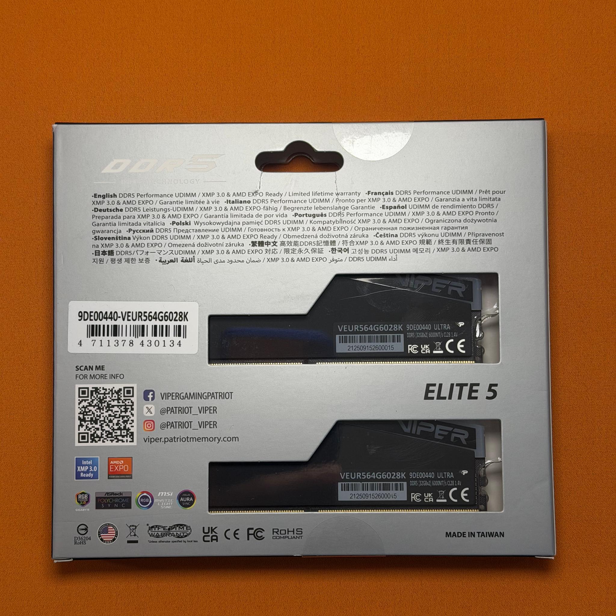 Patriot Viper Elite 5 Ultra 64GB (2 x 32GB) CL28 RAM DDR5 6000