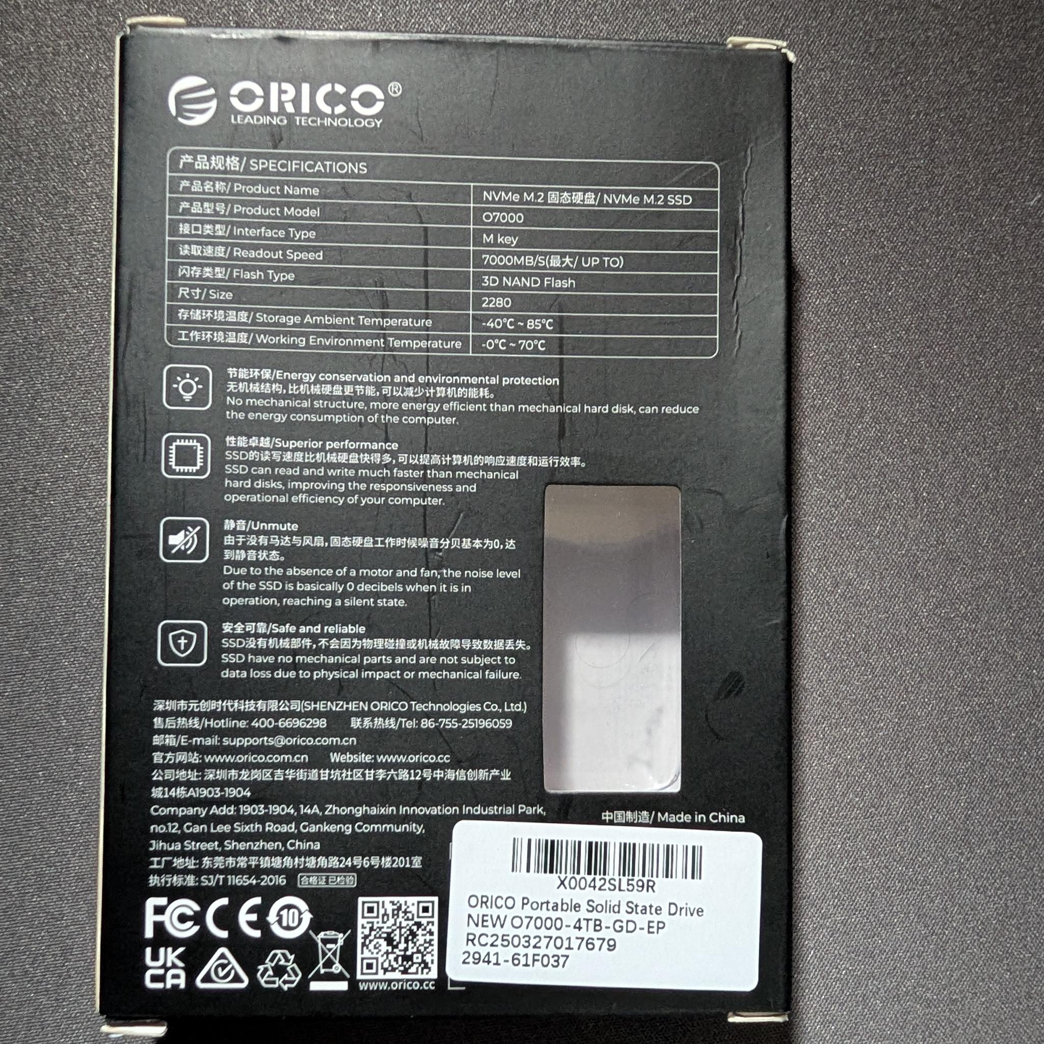 Orico O7000 4TB M.2 PCIe 4.0 NVMe SSD