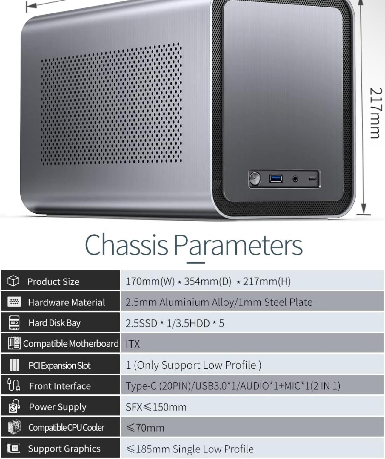JONSBO N1 Mini-ITX NAS Chassis, ITX Computer Case, 5+1 Disk Bays