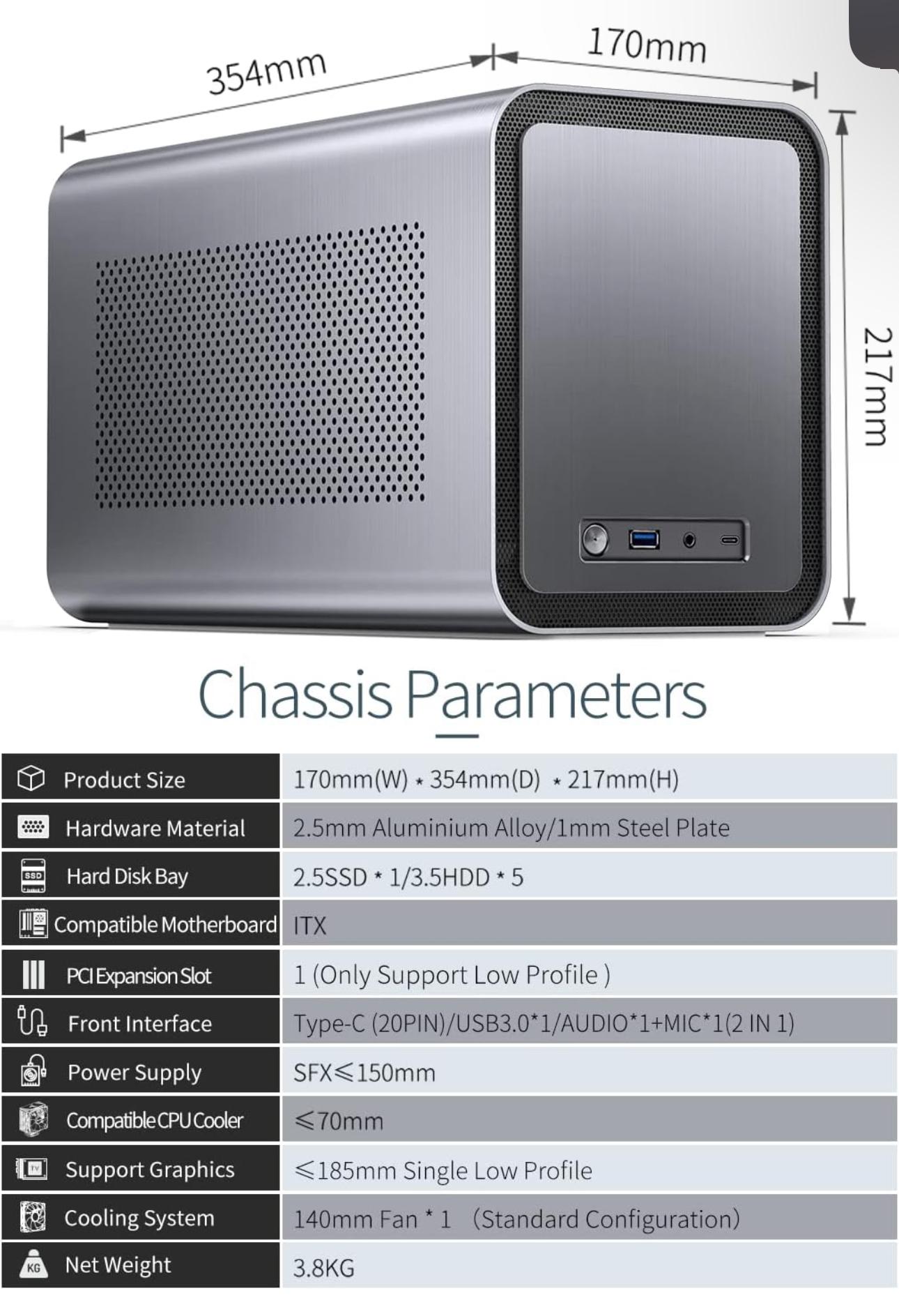 JONSBO N1 Mini-ITX NAS Chassis, ITX Computer Case, 5+1 Disk Bays