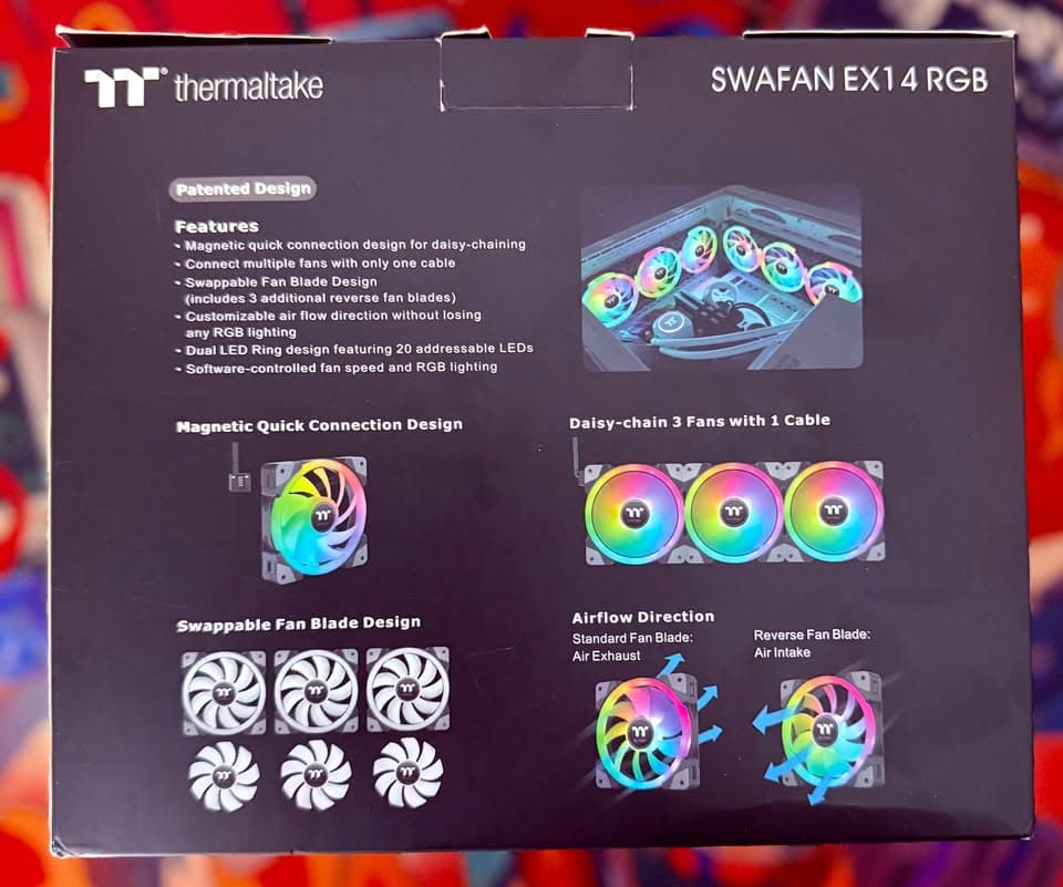 Thermaltake SWAFAN EX 14 RGB PC Cooling Fan, 3 Pack | 500~2000 RPM | Magnetic Connection
