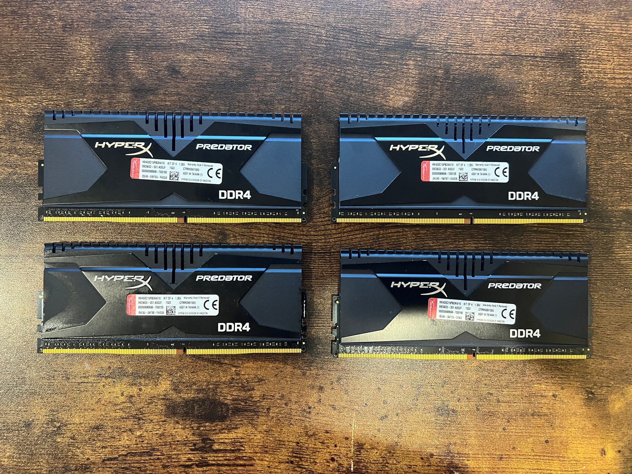 16GB DDR4-3000MHz (4x4GB) CL15 Kingston HyperX Predator Black RAM Memory