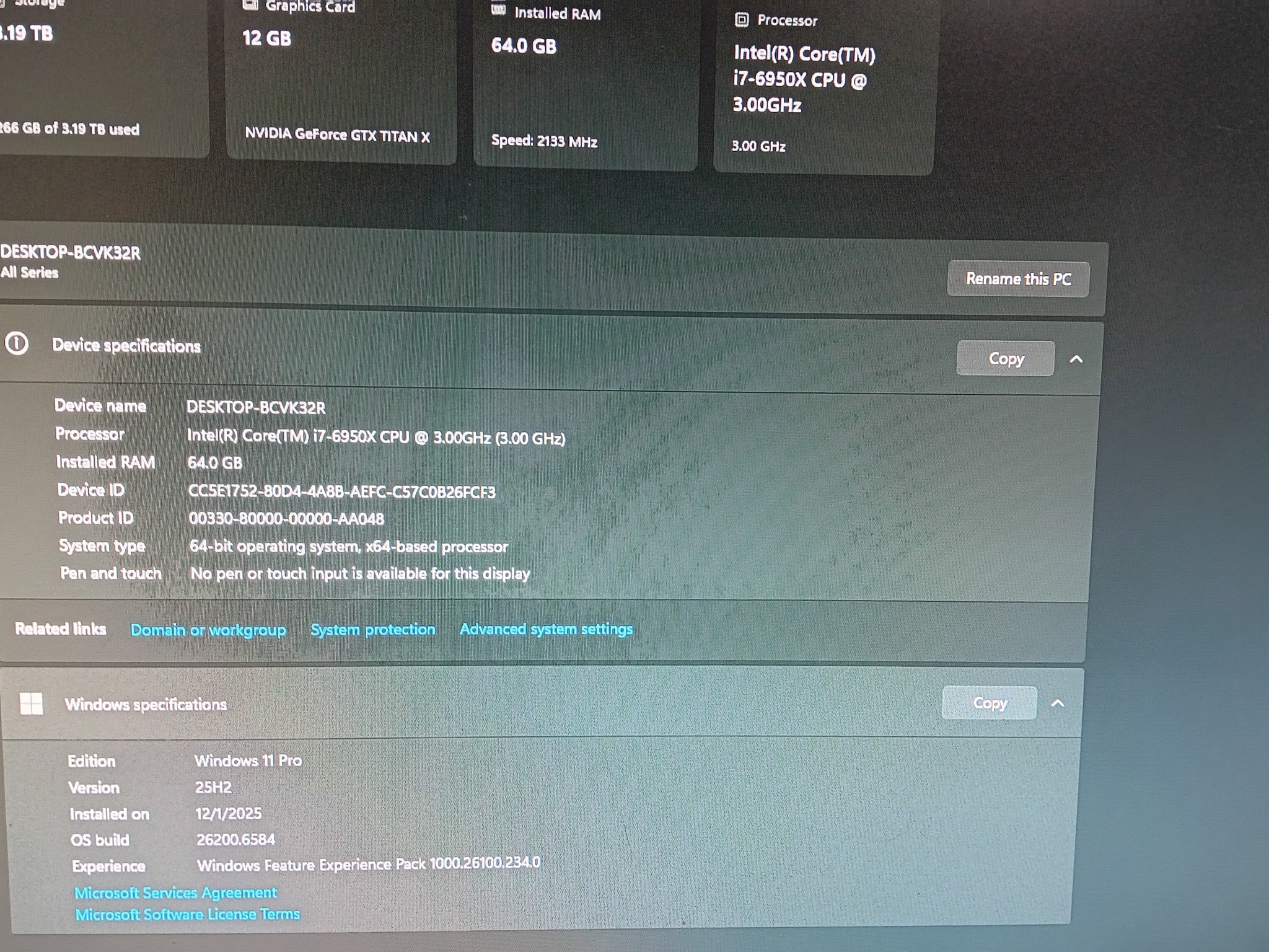 Fractal Design Define R5, ATX Asus X99-A II, i7-6950X 10C/20T 3.00GHz, 64GB DDR4, 2- Titan Xs, 3.5TB