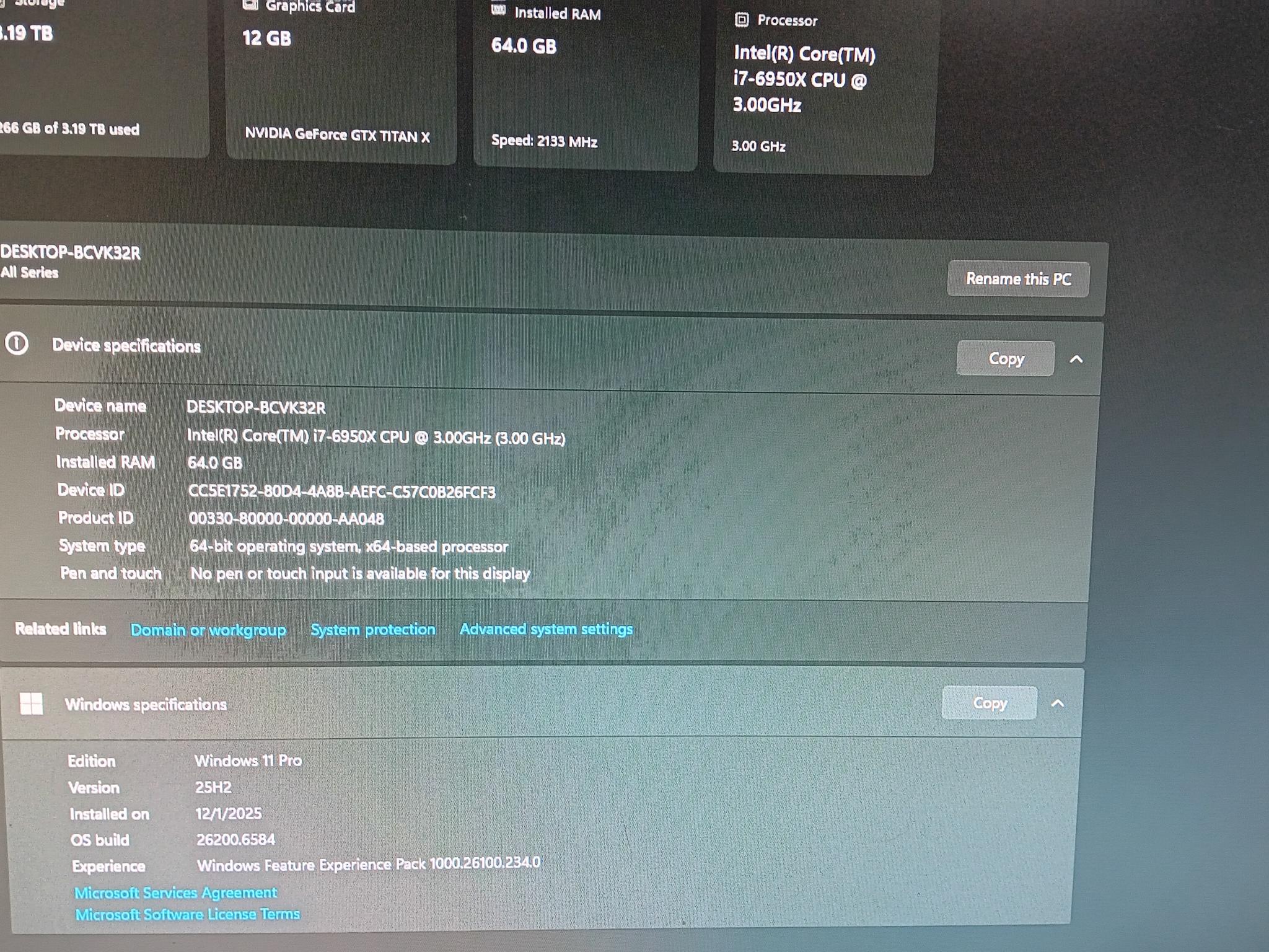 Fractal Design Define R5, ATX Asus X99-A II, i7-6950X 10C/20T 3.00GHz, 64GB DDR4, 2- Titan Xs, 3.5TB