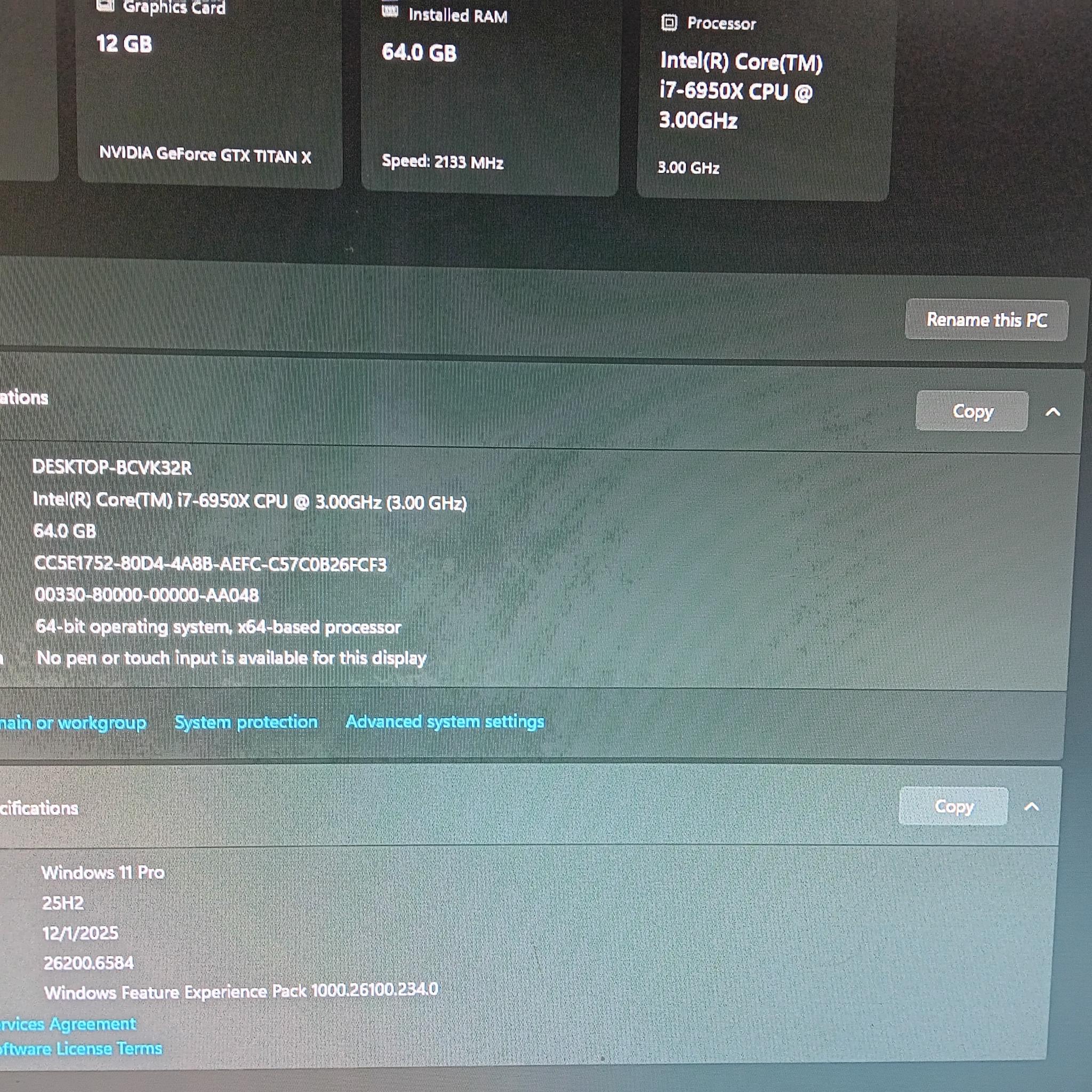 Fractal Design Define R5, ATX Asus X99-A II, i7-6950X 10C/20T 3.00GHz, 64GB DDR4, 2- Titan Xs, 3.5TB