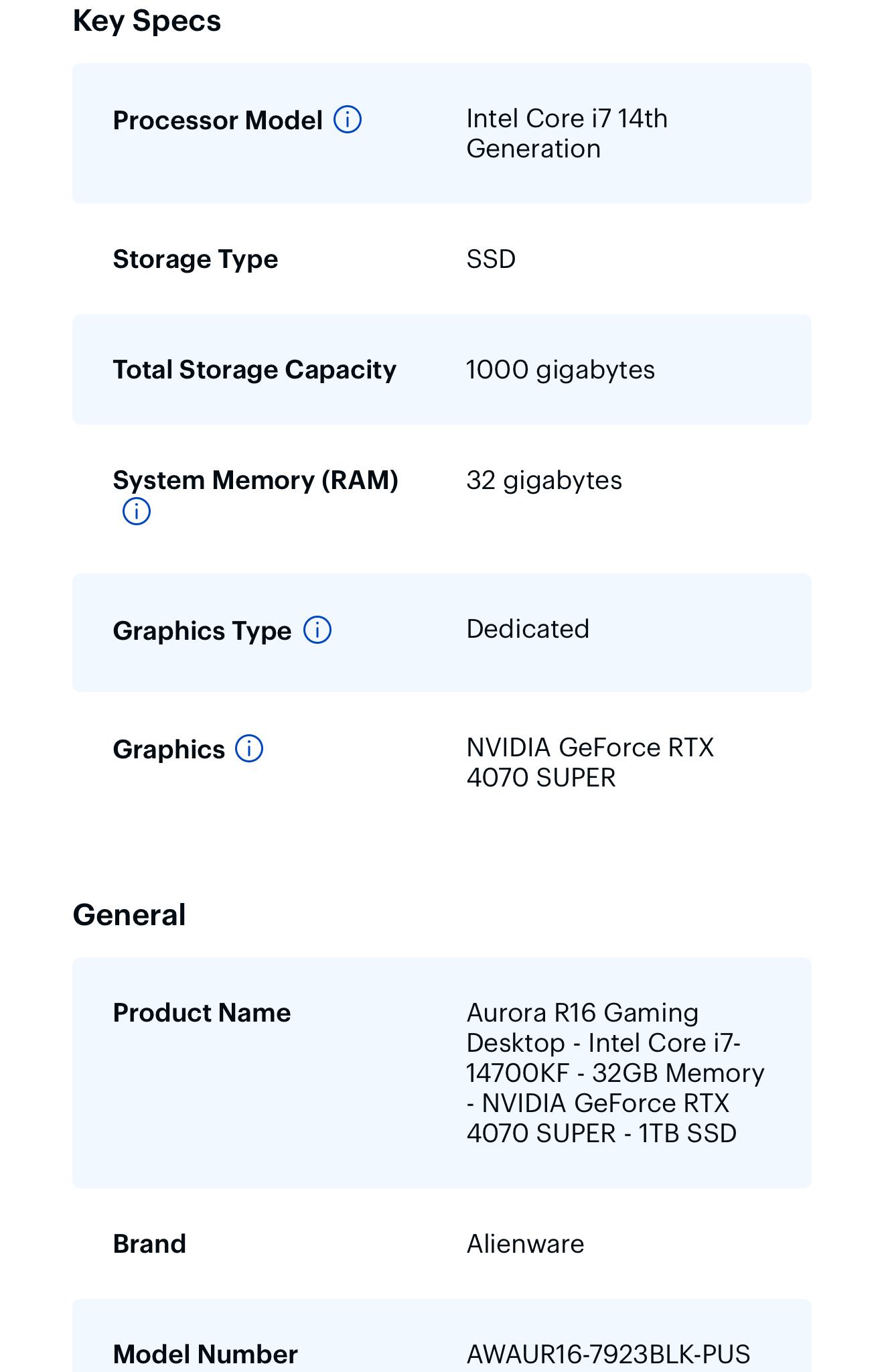 Alienware Aurora R16 | RTX 4070 SUPER | Intel i7-14700KF | 32GB DDR5 | 1TB NVMe