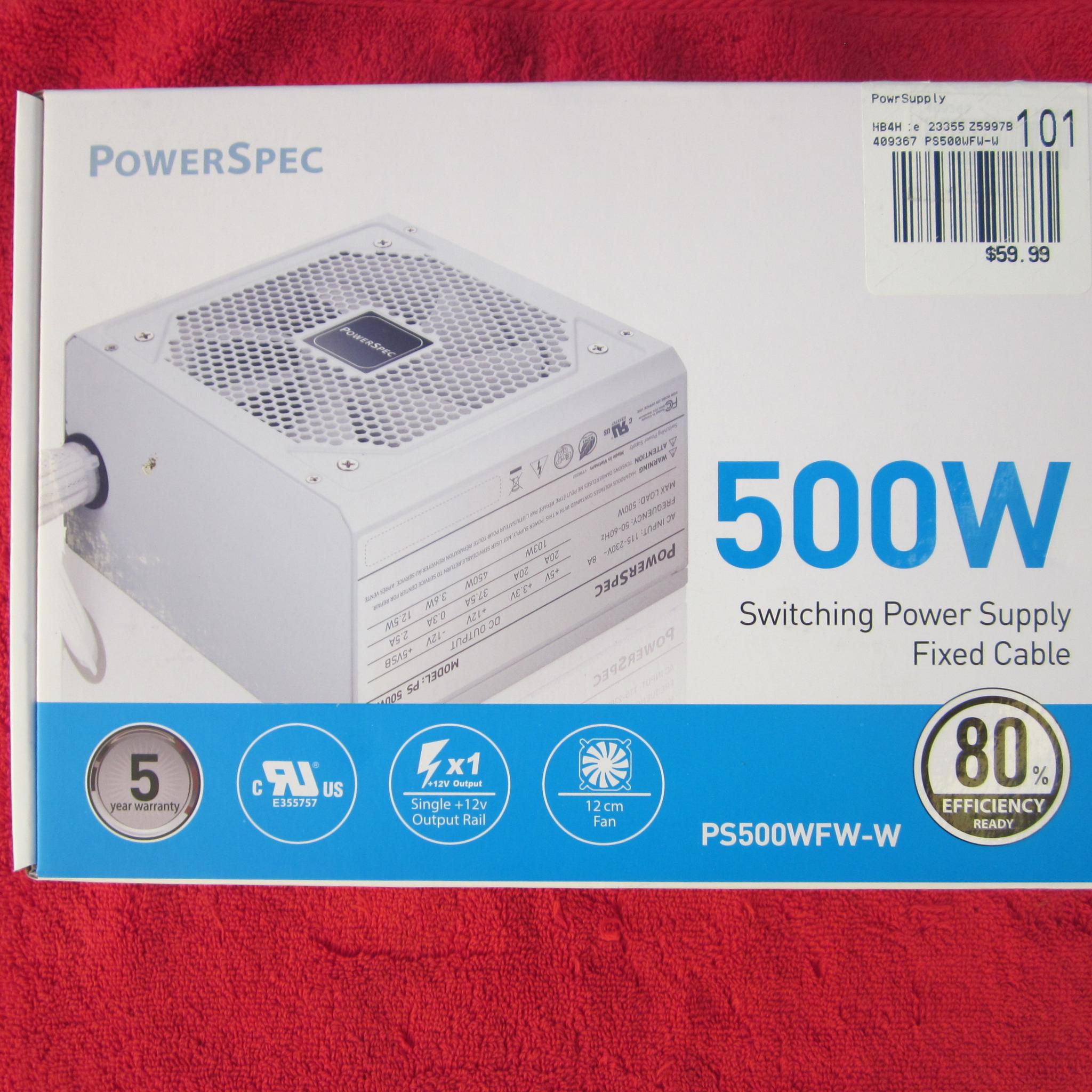 NEW! PowerSpec 500W 80+ Power Supply All White
